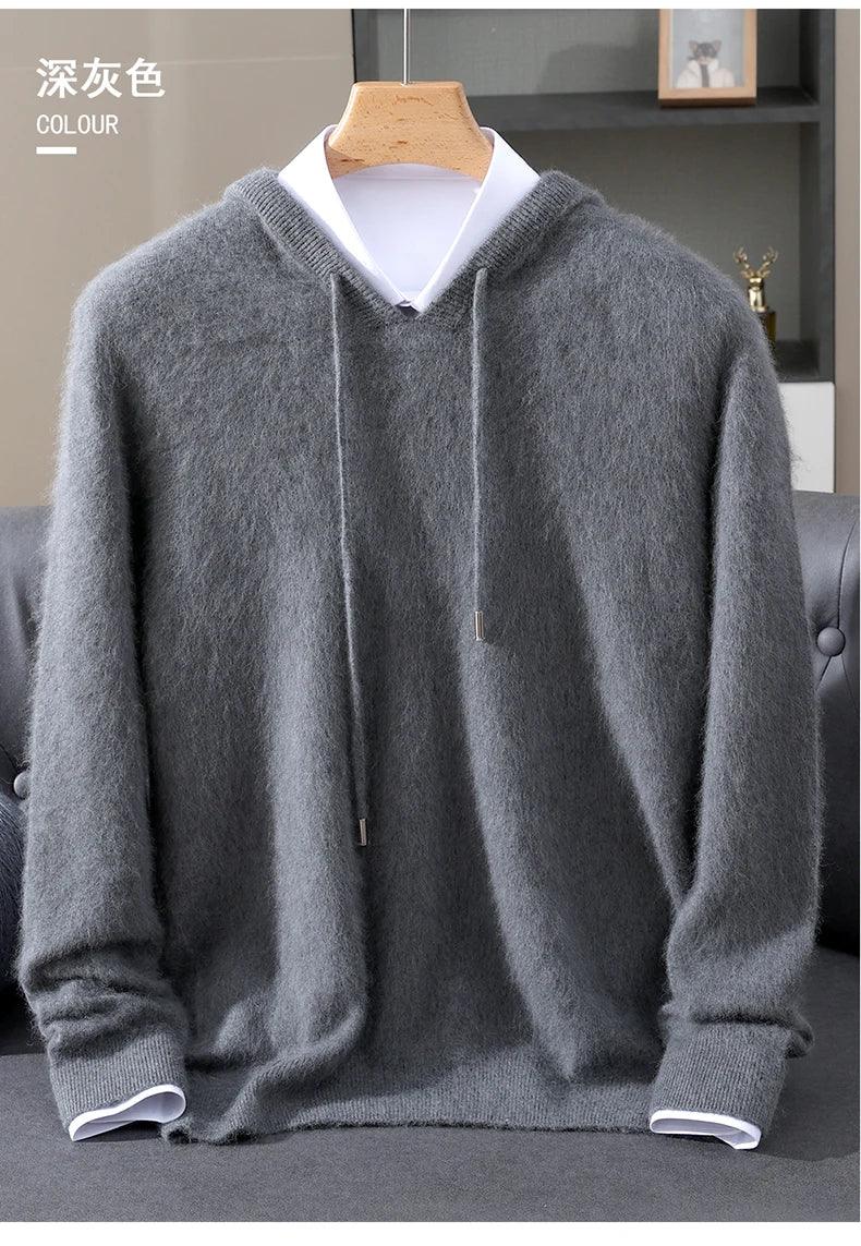 Men's Clothing: 100% Pure Mink Cashmere Knitted Sweater Casual And Loose Large-Sized Hooded Pullover Autumn Winter New Products - Image 31