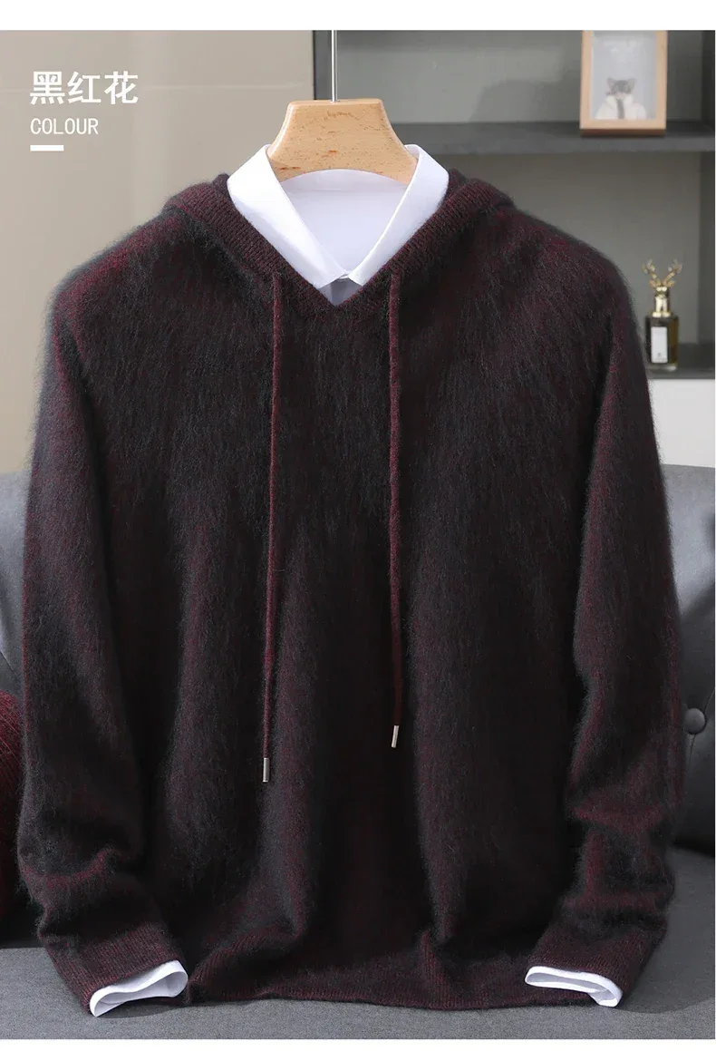 Men's Clothing: 100% Pure Mink Cashmere Knitted Sweater Casual And Loose Large-Sized Hooded Pullover Autumn Winter New Products - Image 32