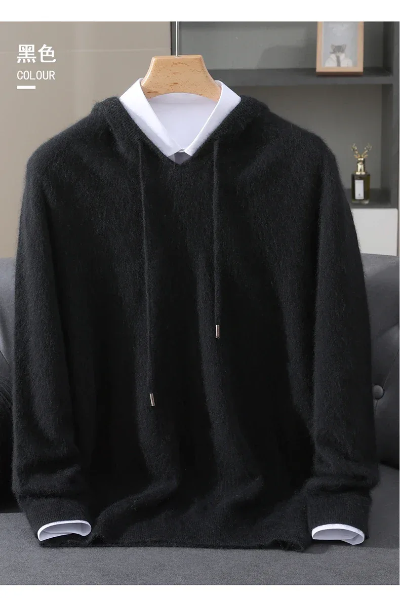 Men's Clothing: 100% Pure Mink Cashmere Knitted Sweater Casual And Loose Large-Sized Hooded Pullover Autumn Winter New Products - Image 33