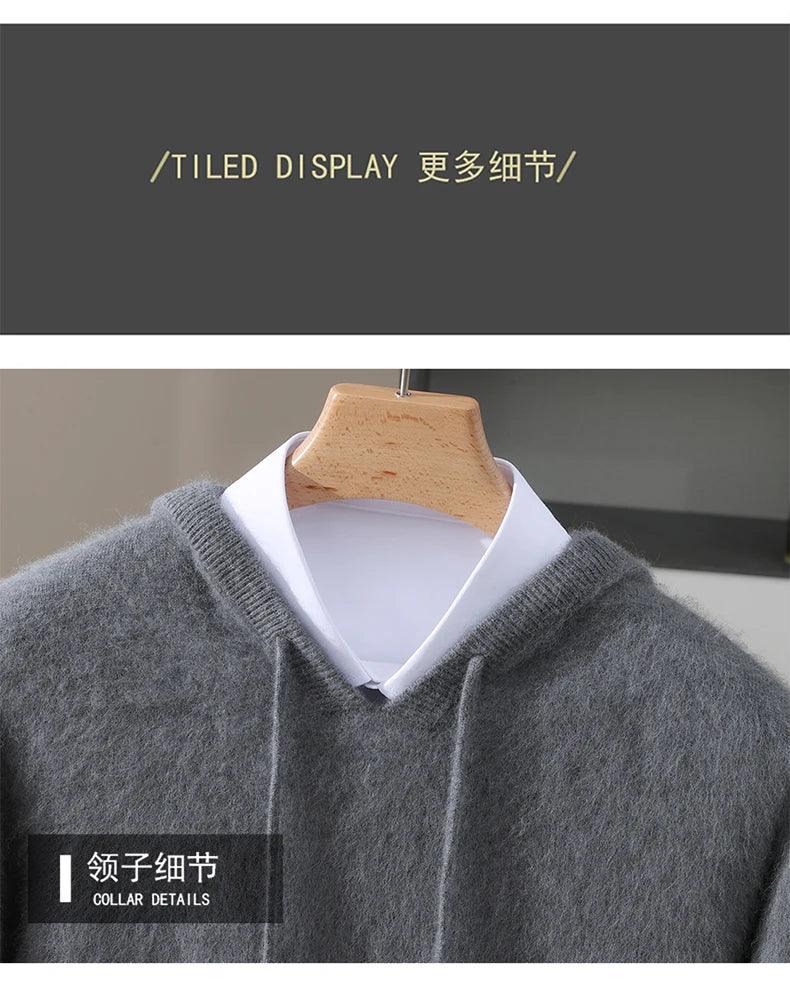 Men's Clothing: 100% Pure Mink Cashmere Knitted Sweater Casual And Loose Large-Sized Hooded Pullover Autumn Winter New Products - Image 34
