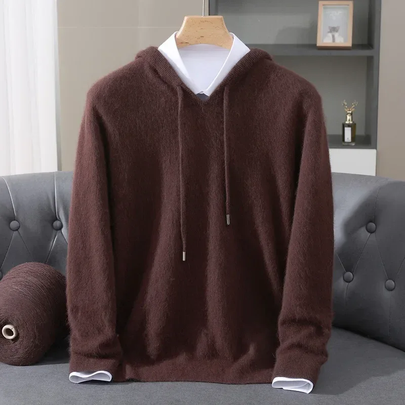 Men's Clothing: 100% Pure Mink Cashmere Knitted Sweater Casual And Loose Large-Sized Hooded Pullover Autumn Winter New Products - Image 39