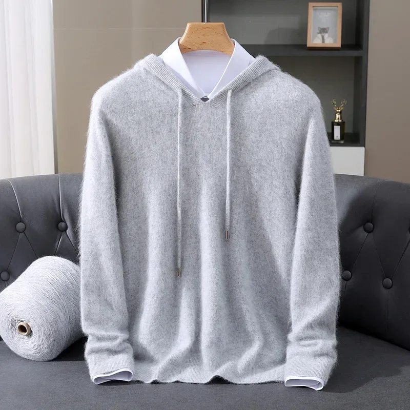 Men's Clothing: 100% Pure Mink Cashmere Knitted Sweater Casual And Loose Large-Sized Hooded Pullover Autumn Winter New Products - Image 40