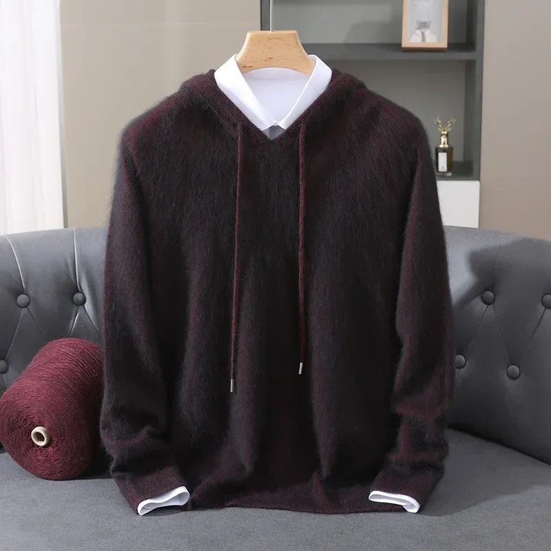 Men's Clothing: 100% Pure Mink Cashmere Knitted Sweater Casual And Loose Large-Sized Hooded Pullover Autumn Winter New Products - Image 41