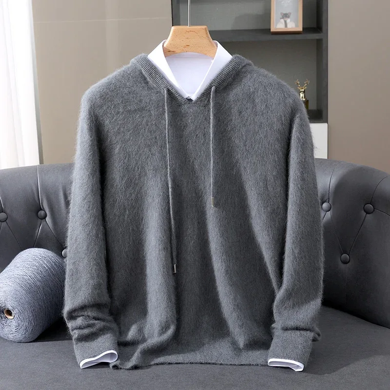 Men's Clothing: 100% Pure Mink Cashmere Knitted Sweater Casual And Loose Large-Sized Hooded Pullover Autumn Winter New Products - Image 42