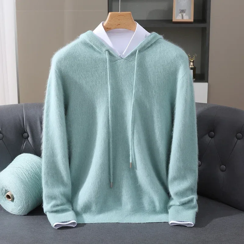 Men's Clothing: 100% Pure Mink Cashmere Knitted Sweater Casual And Loose Large-Sized Hooded Pullover Autumn Winter New Products - Image 44