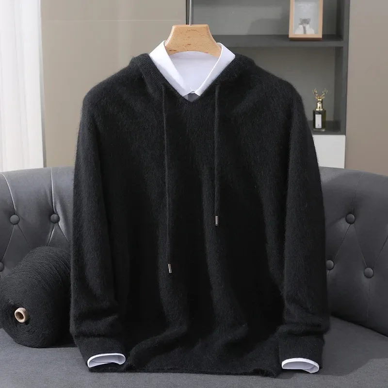 Men's Clothing: 100% Pure Mink Cashmere Knitted Sweater Casual And Loose Large-Sized Hooded Pullover Autumn Winter New Products - Image 45