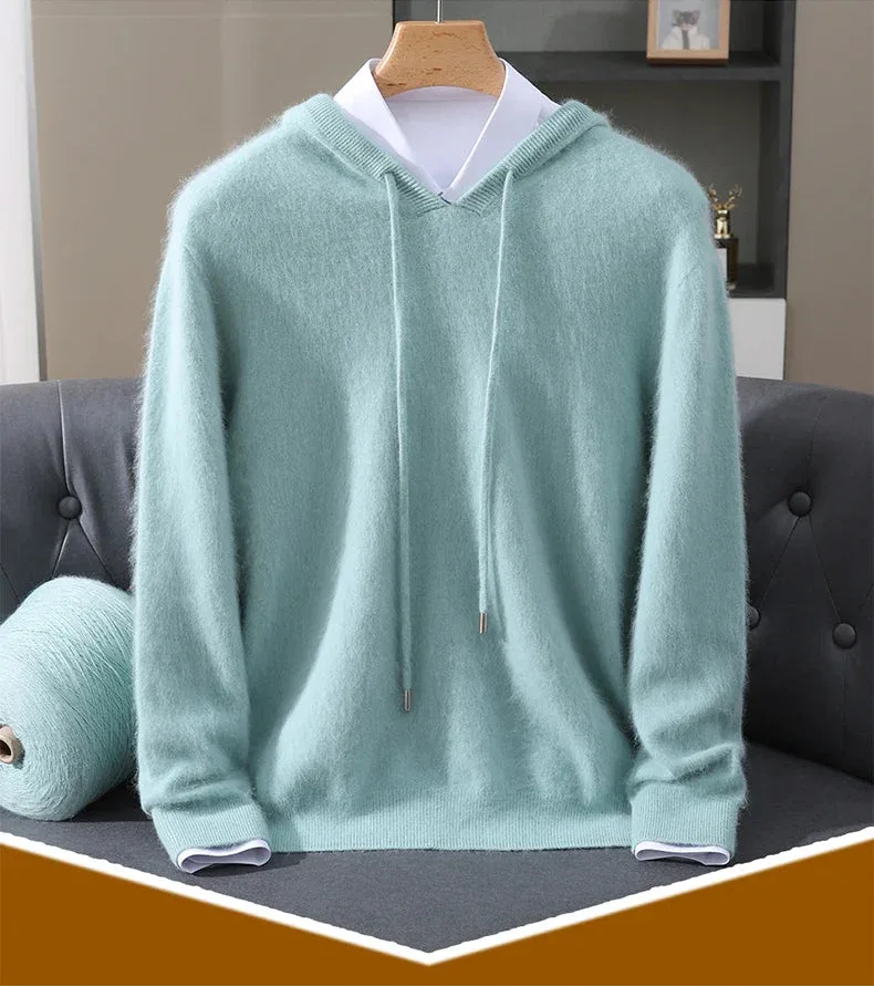 Men's Clothing: 100% Pure Mink Cashmere Knitted Sweater Casual And Loose Large-Sized Hooded Pullover Autumn Winter New Products - Image 6