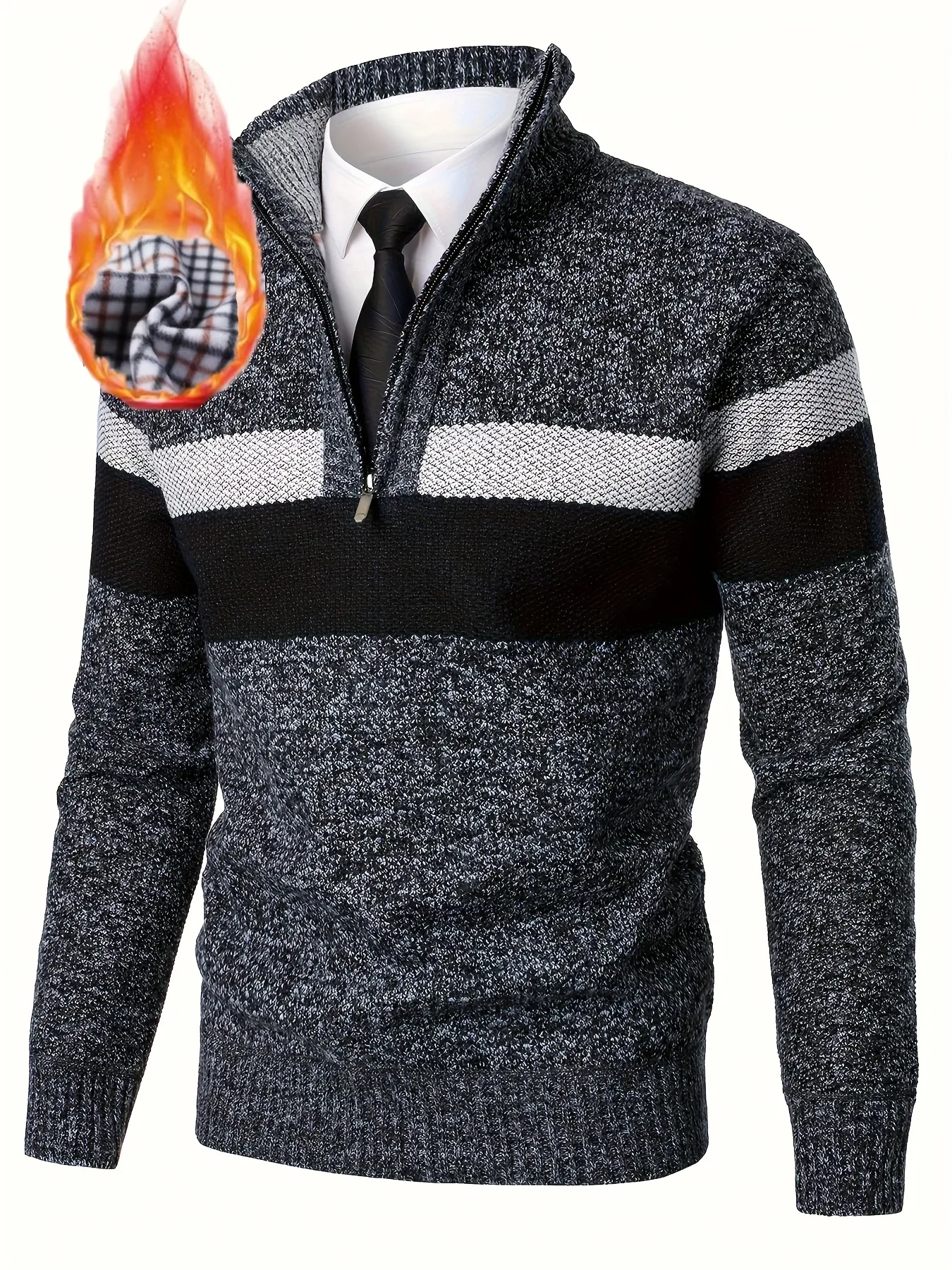 Men'S Color-Blocked Stand Collar Thickened Knitted Pullover Sweater - Image 10