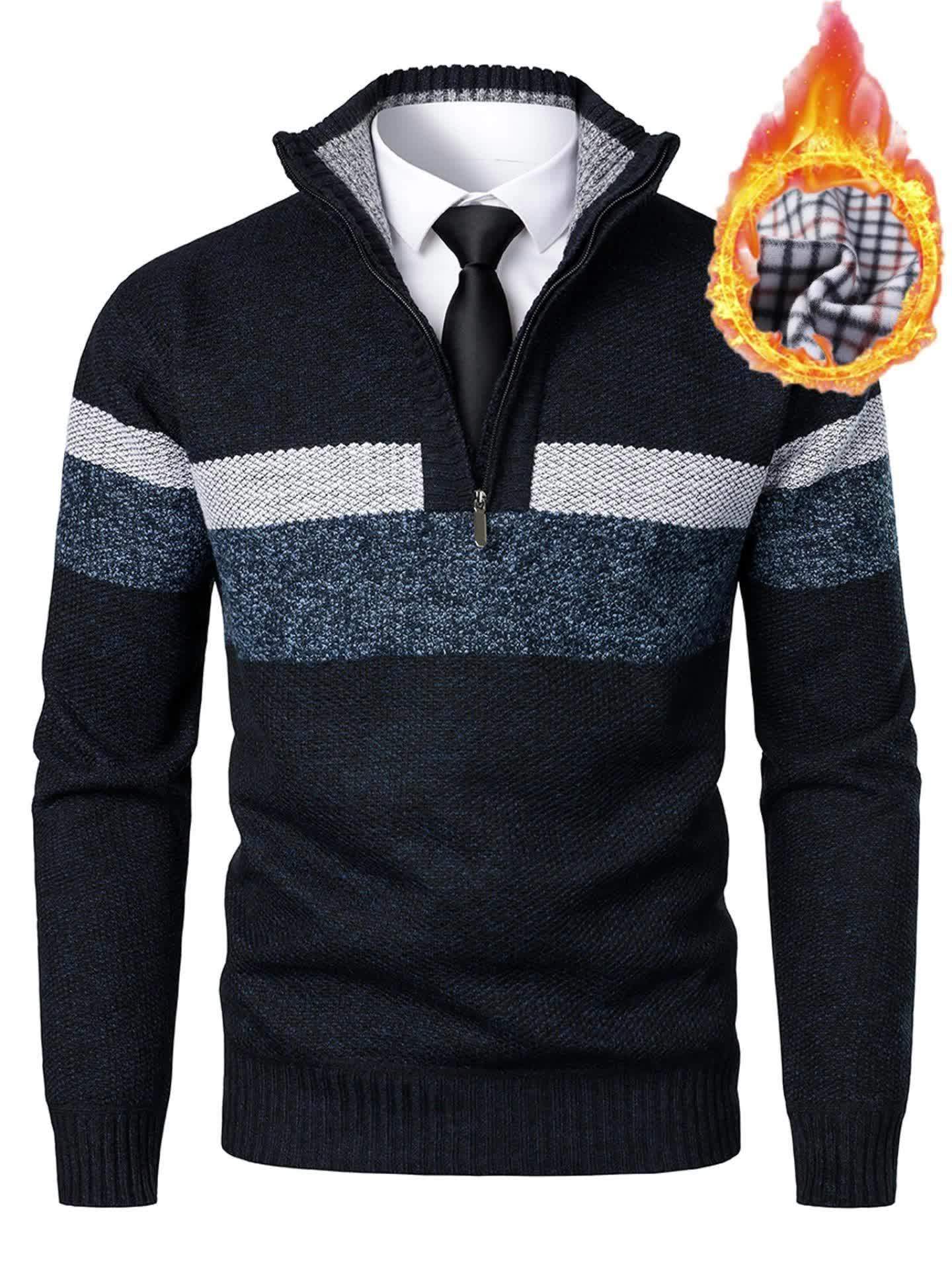 Men'S Color-Blocked Stand Collar Thickened Knitted Pullover Sweater - Image 12