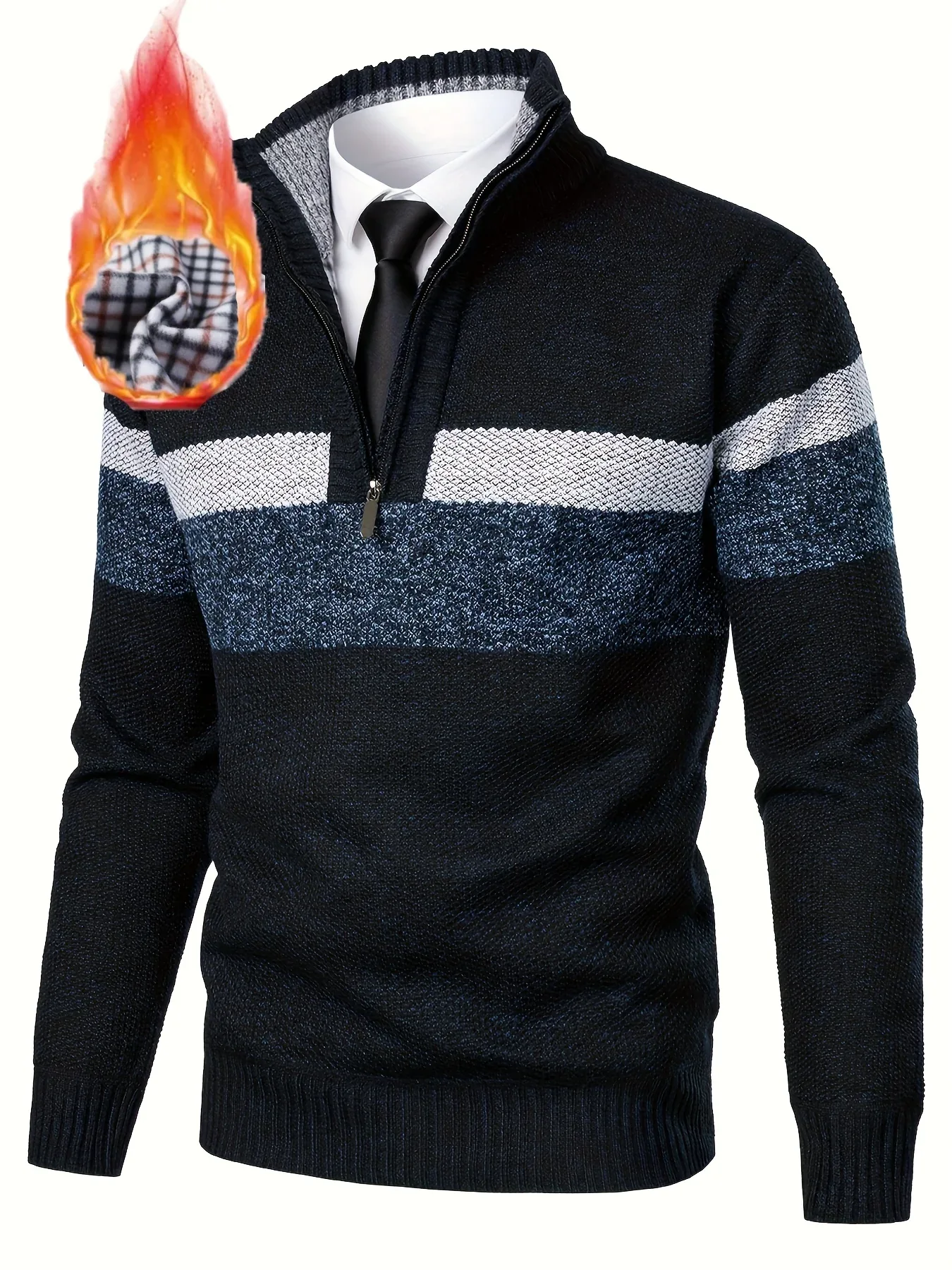 Men'S Color-Blocked Stand Collar Thickened Knitted Pullover Sweater - Image 14