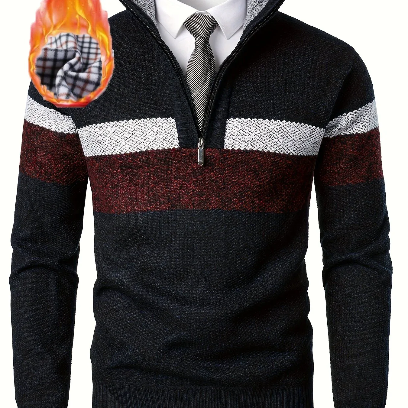 Men'S Color-Blocked Stand Collar Thickened Knitted Pullover Sweater - Image 16
