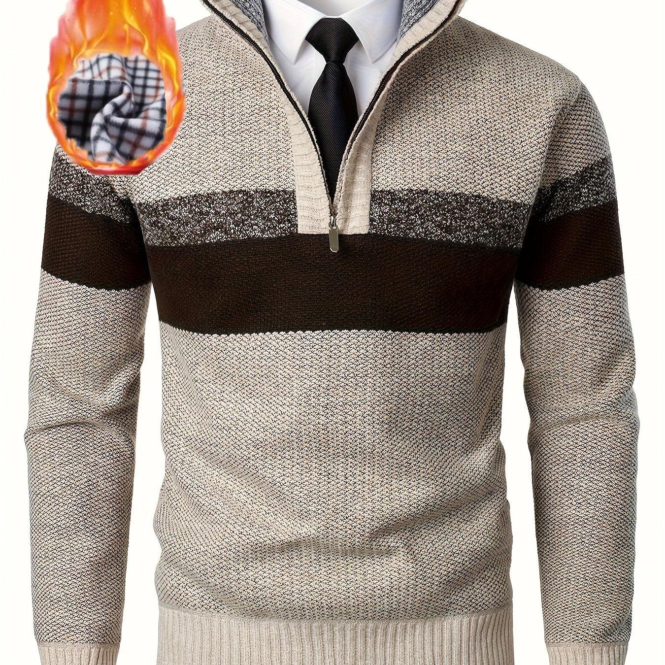 Men'S Color-Blocked Stand Collar Thickened Knitted Pullover Sweater - Image 17
