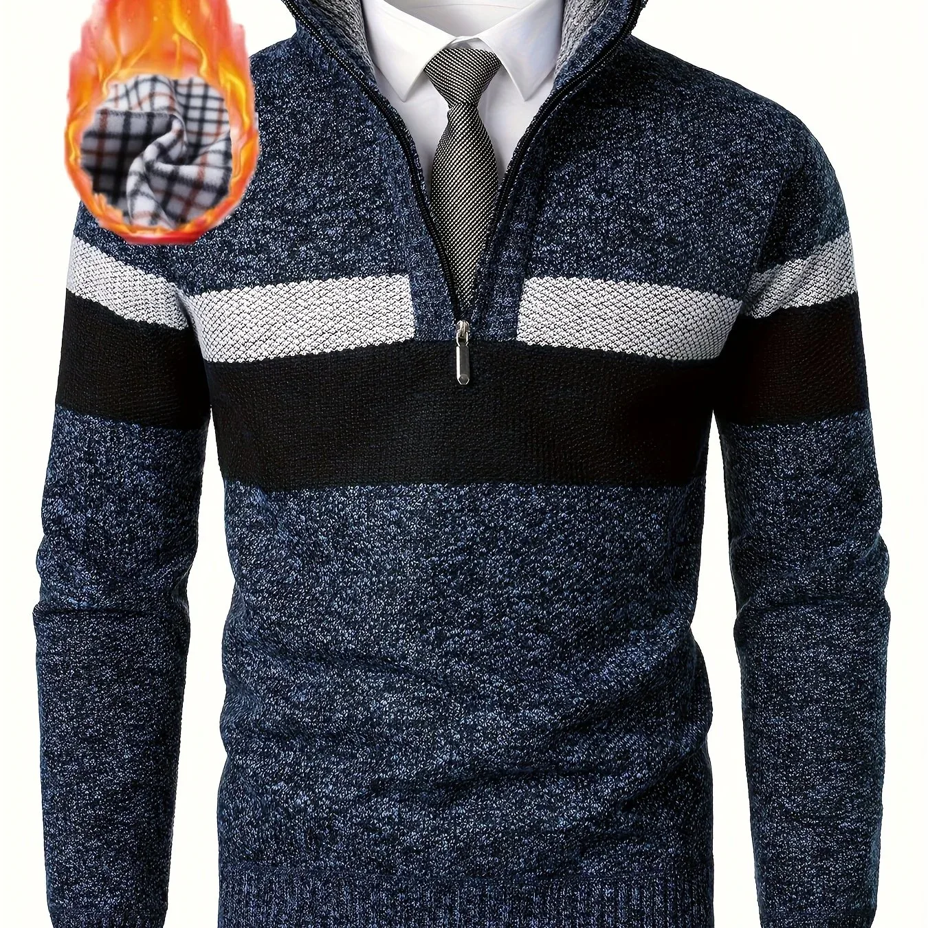 Men'S Color-Blocked Stand Collar Thickened Knitted Pullover Sweater - Image 18