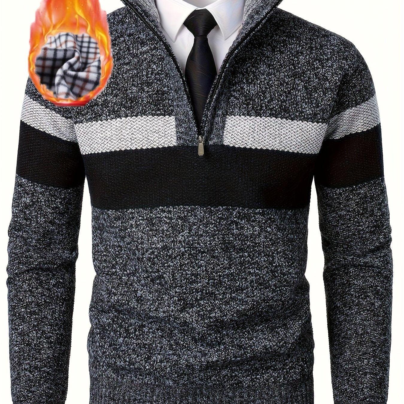 Men'S Color-Blocked Stand Collar Thickened Knitted Pullover Sweater - Image 19