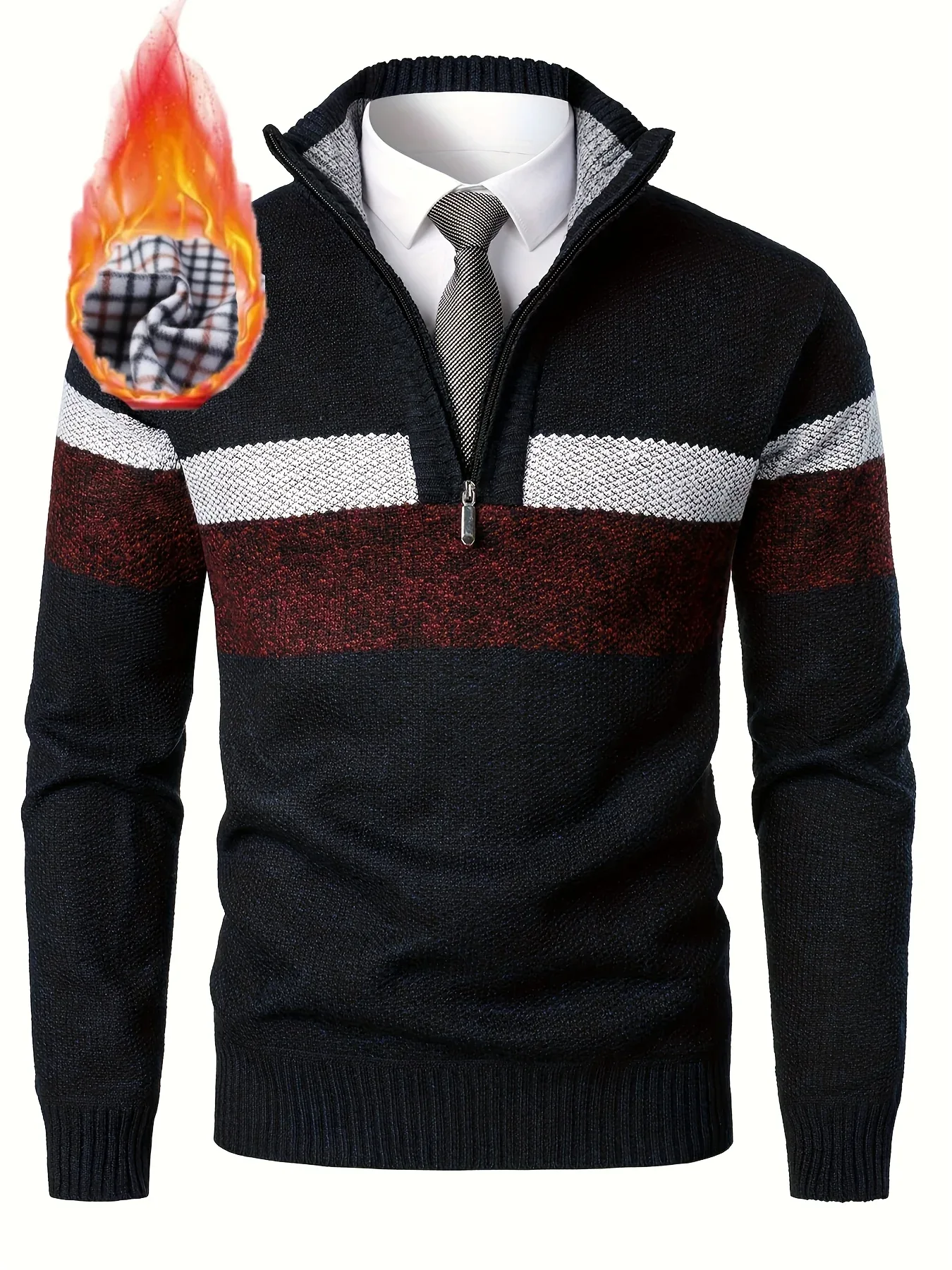 Men'S Color-Blocked Stand Collar Thickened Knitted Pullover Sweater - Image 2