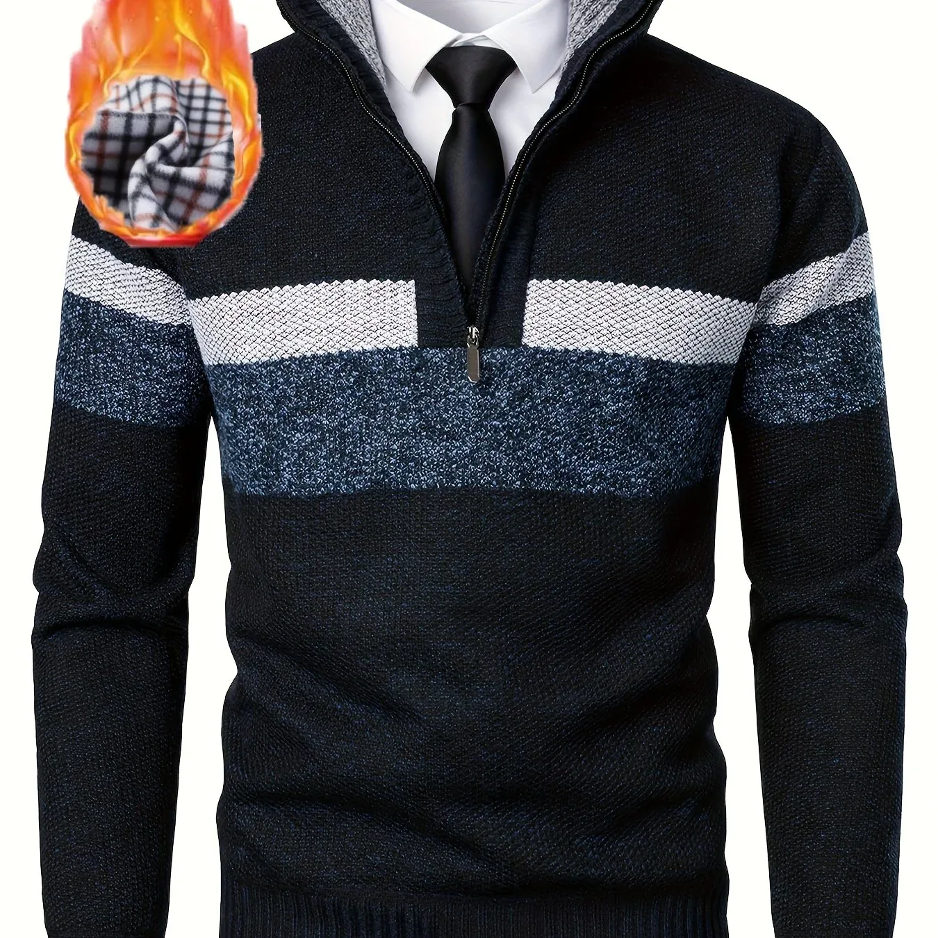 Men'S Color-Blocked Stand Collar Thickened Knitted Pullover Sweater - Image 20