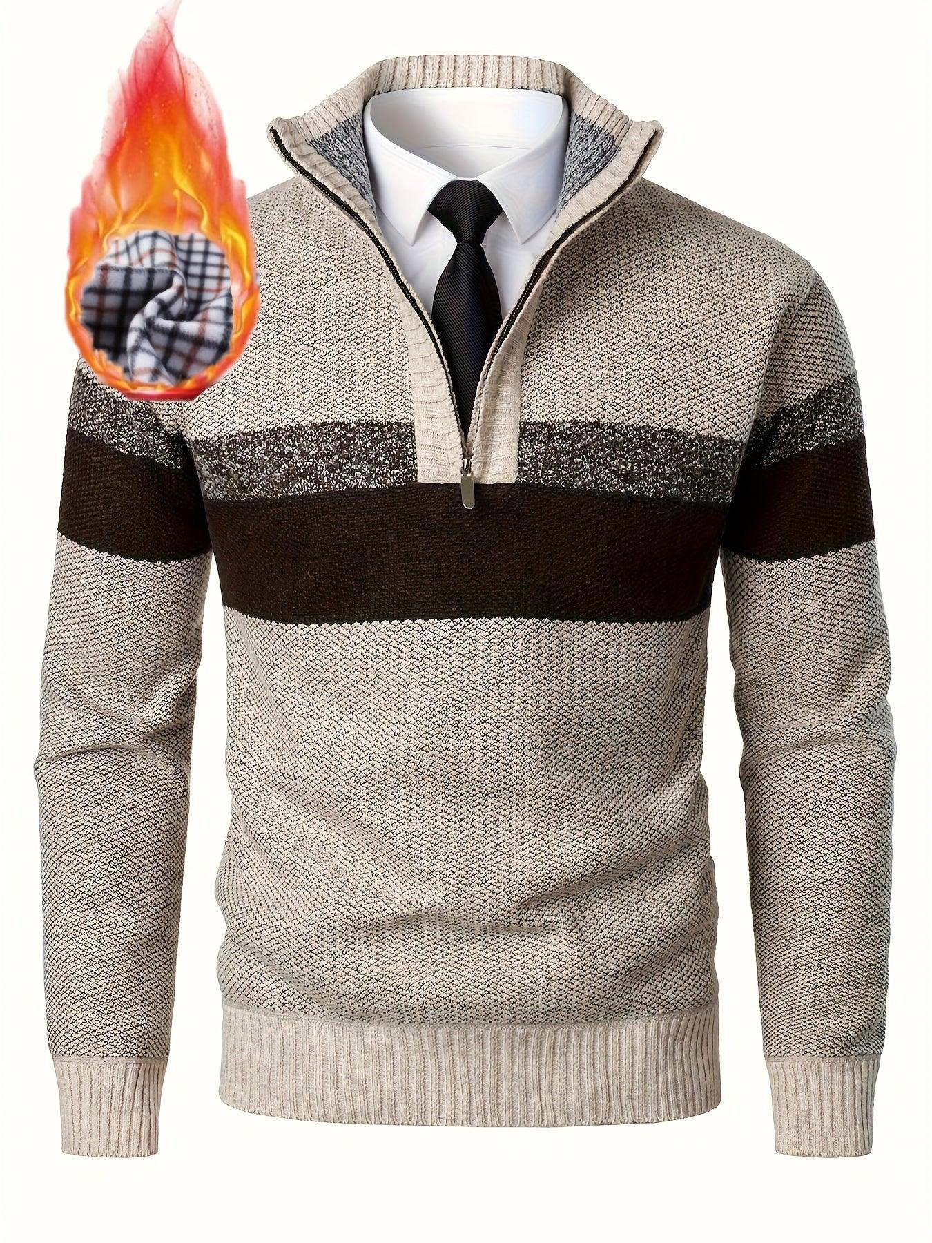 Men'S Color-Blocked Stand Collar Thickened Knitted Pullover Sweater - Image 3