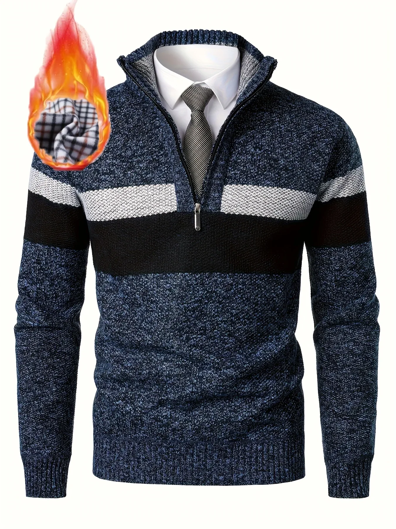 Men'S Color-Blocked Stand Collar Thickened Knitted Pullover Sweater - Image 4