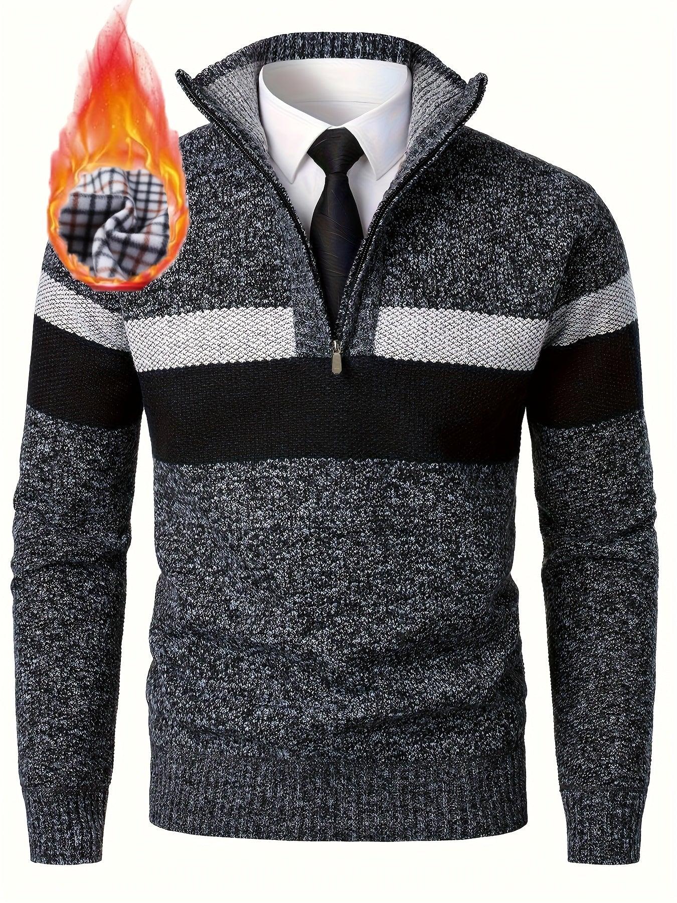 Men'S Color-Blocked Stand Collar Thickened Knitted Pullover Sweater - Image 5