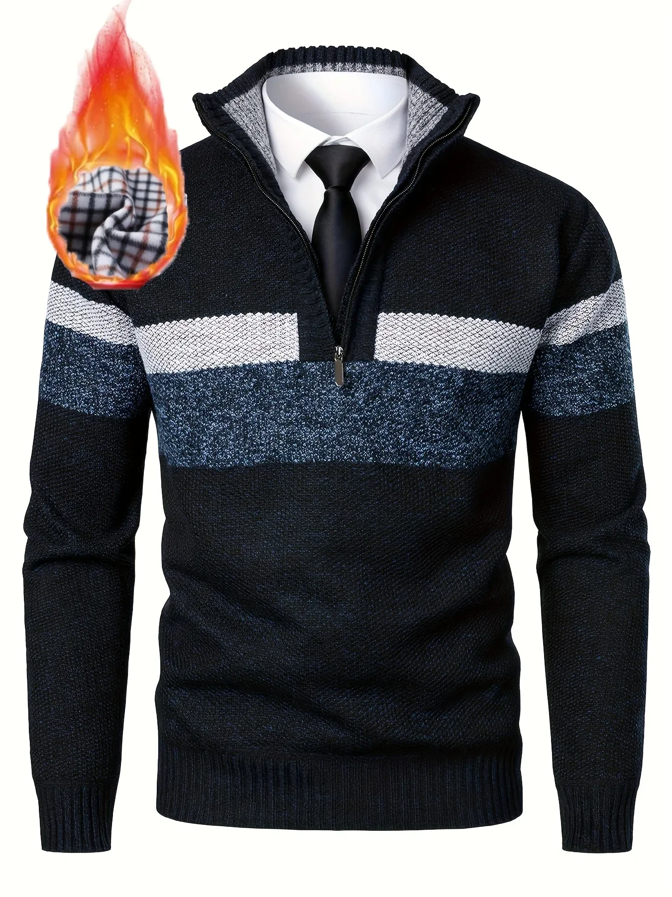 Men'S Color-Blocked Stand Collar Thickened Knitted Pullover Sweater - Image 6