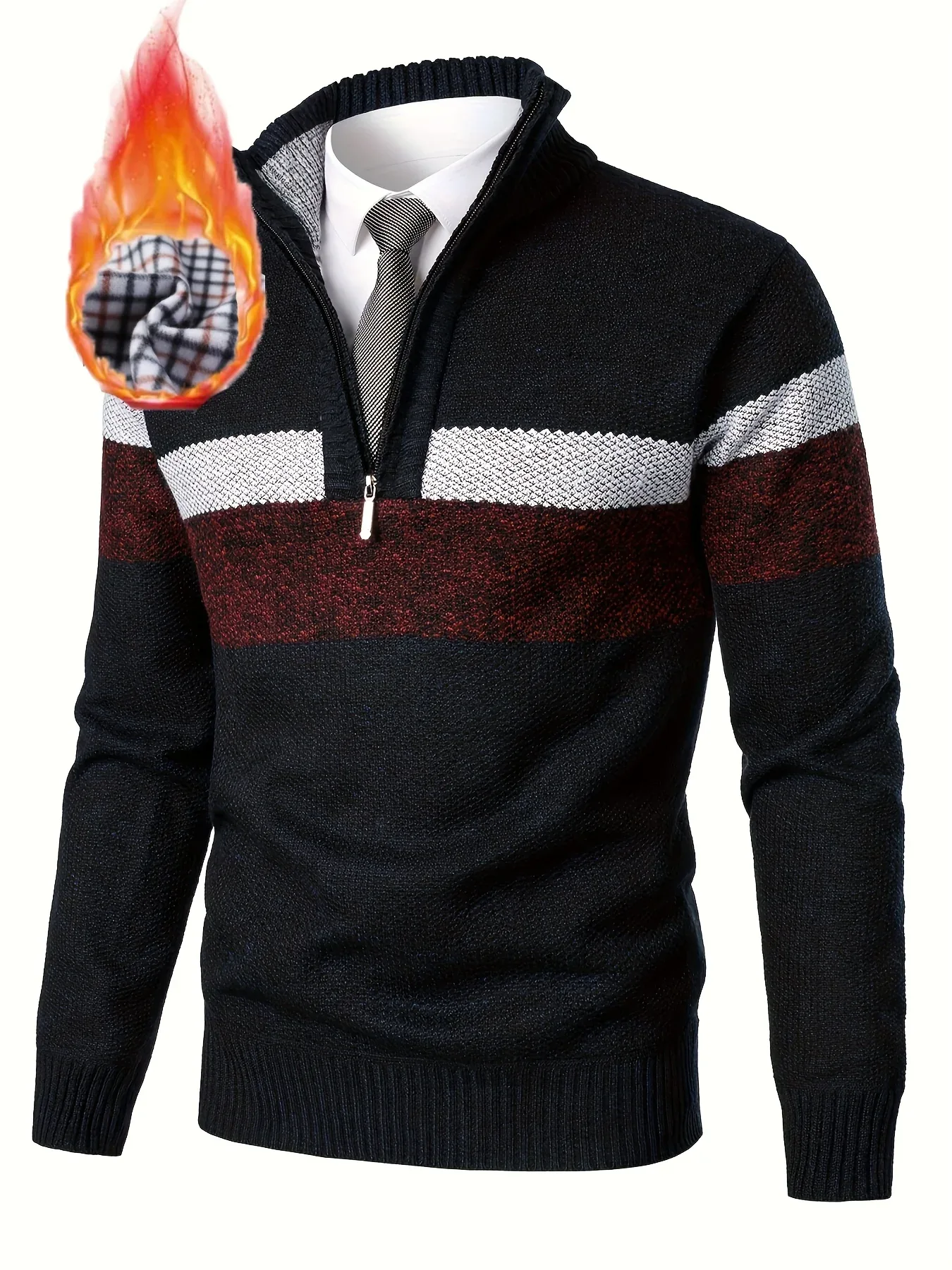 Men'S Color-Blocked Stand Collar Thickened Knitted Pullover Sweater - Image 7