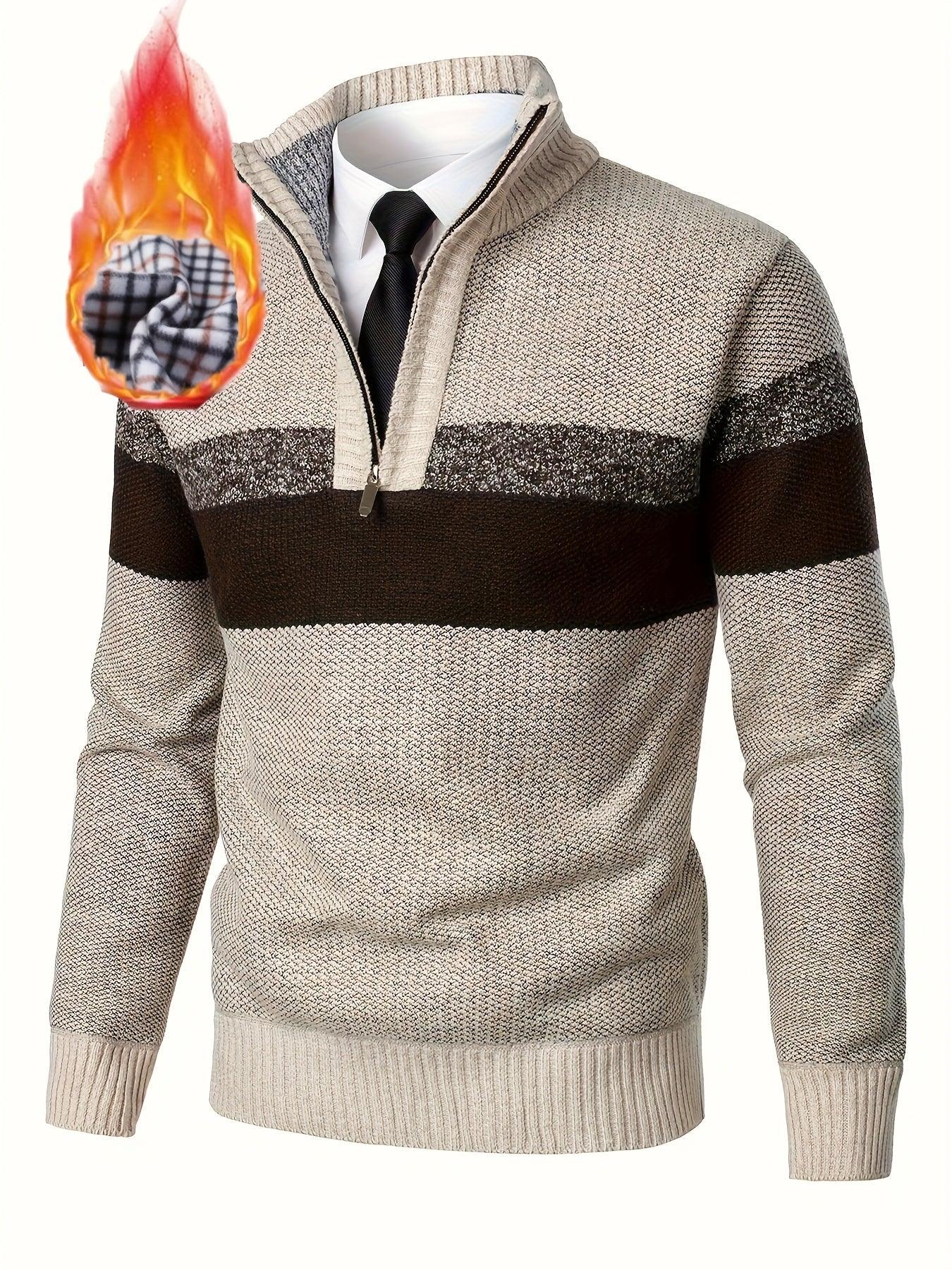 Men'S Color-Blocked Stand Collar Thickened Knitted Pullover Sweater - Image 8