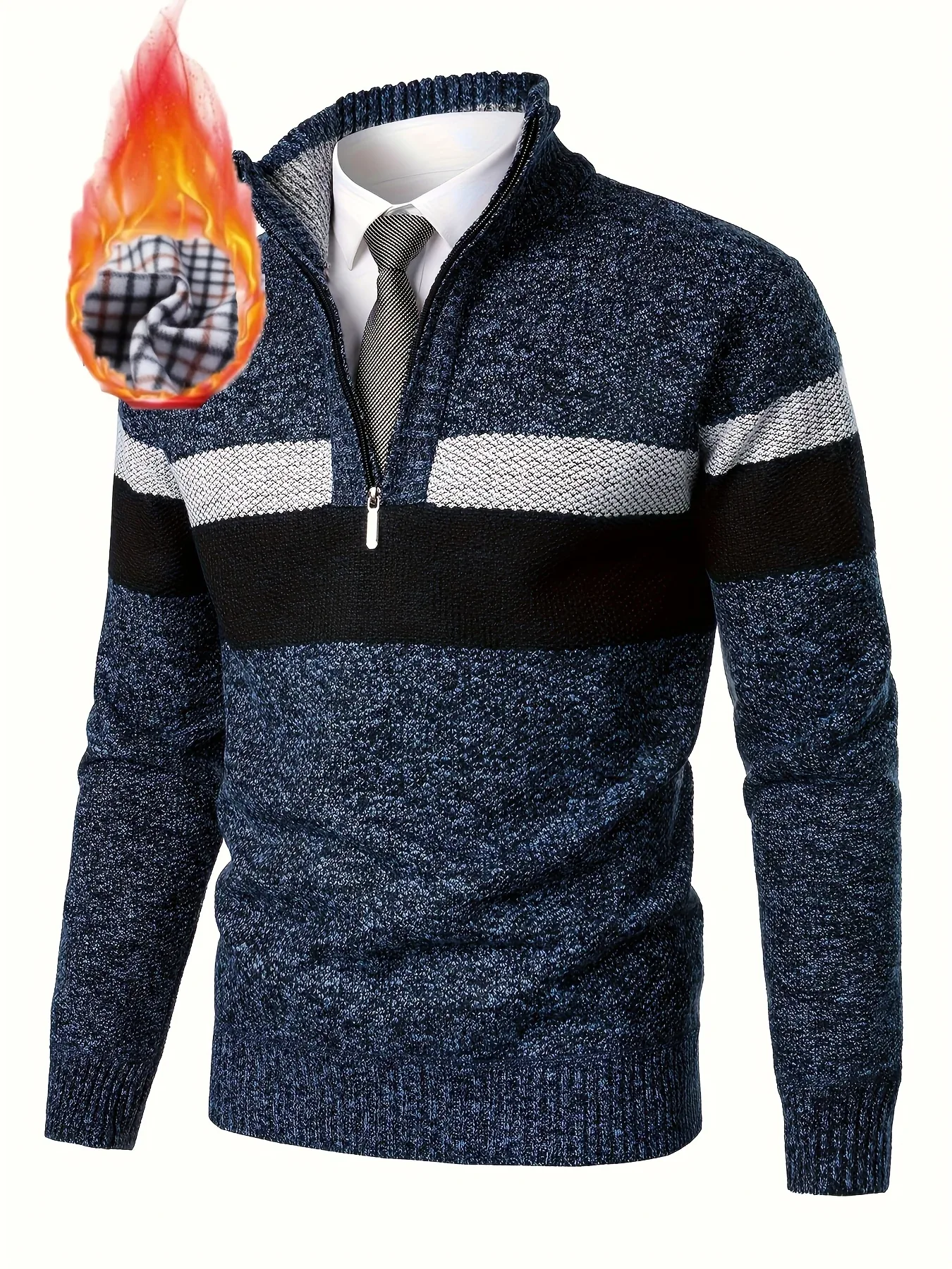 Men'S Color-Blocked Stand Collar Thickened Knitted Pullover Sweater - Image 9