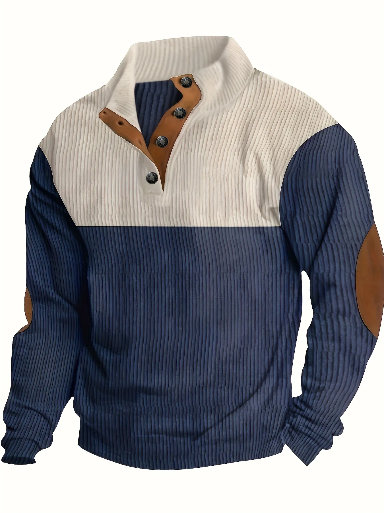 Men's Contrast Color Long Sleeve And Stand Collar Henley Shirt With Patchwork Pieces, Chic And Trendy Tops For Spring And Autumn Outdoors Leisurewear - Image 17