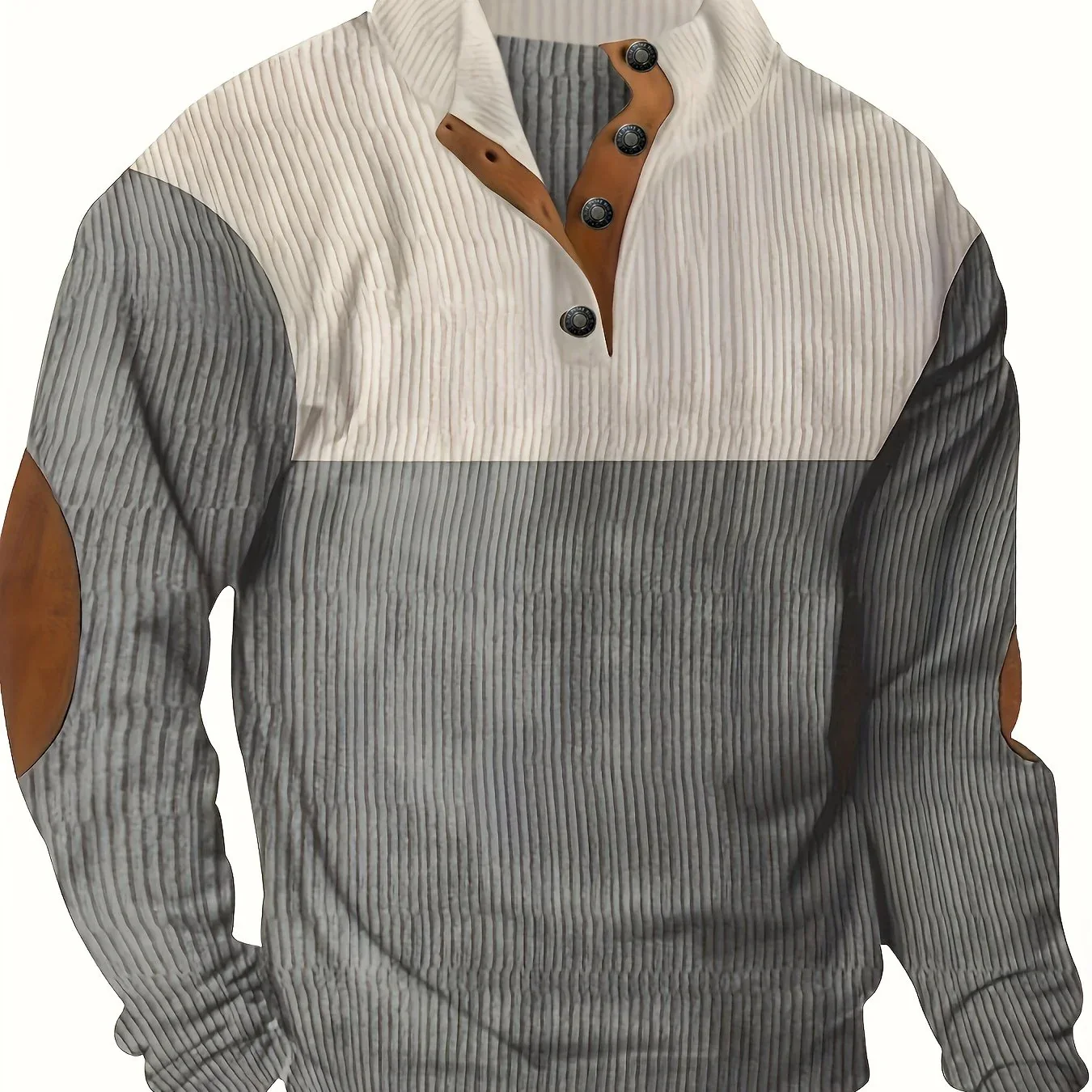 Men's Contrast Color Long Sleeve And Stand Collar Henley Shirt With Patchwork Pieces, Chic And Trendy Tops For Spring And Autumn Outdoors Leisurewear - Image 18