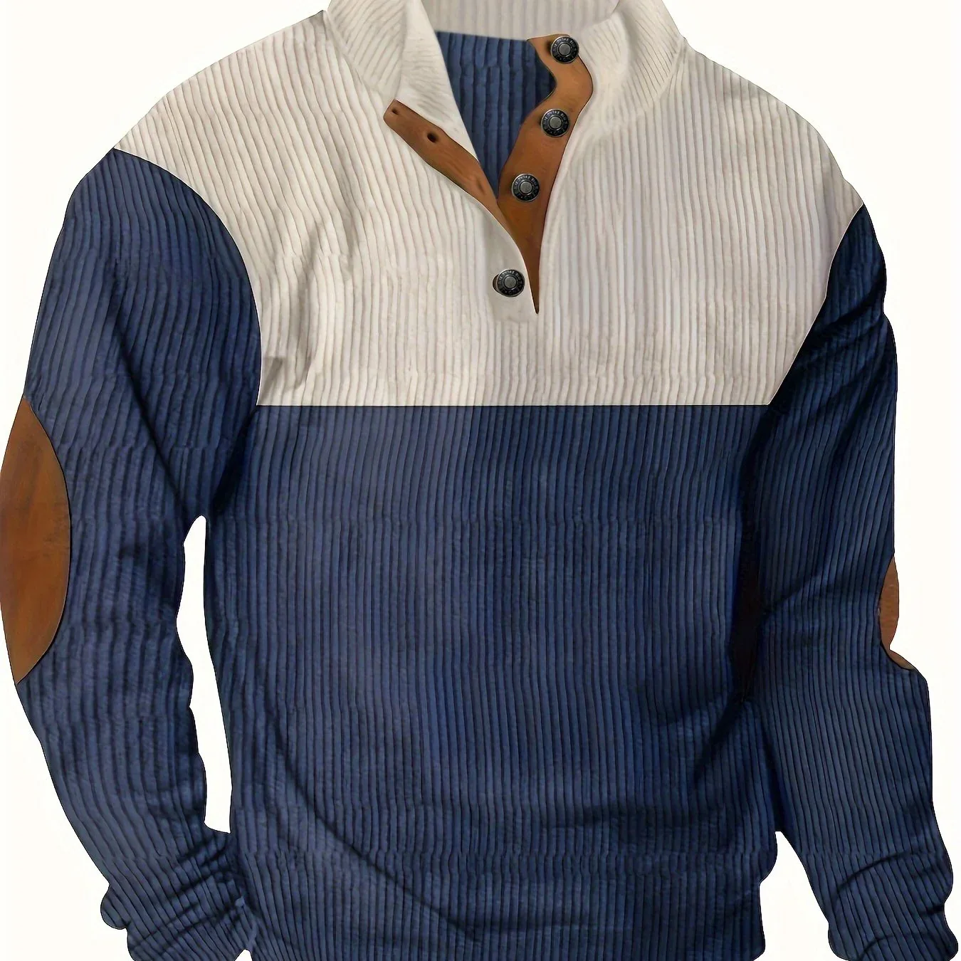Men's Contrast Color Long Sleeve And Stand Collar Henley Shirt With Patchwork Pieces, Chic And Trendy Tops For Spring And Autumn Outdoors Leisurewear - Image 19