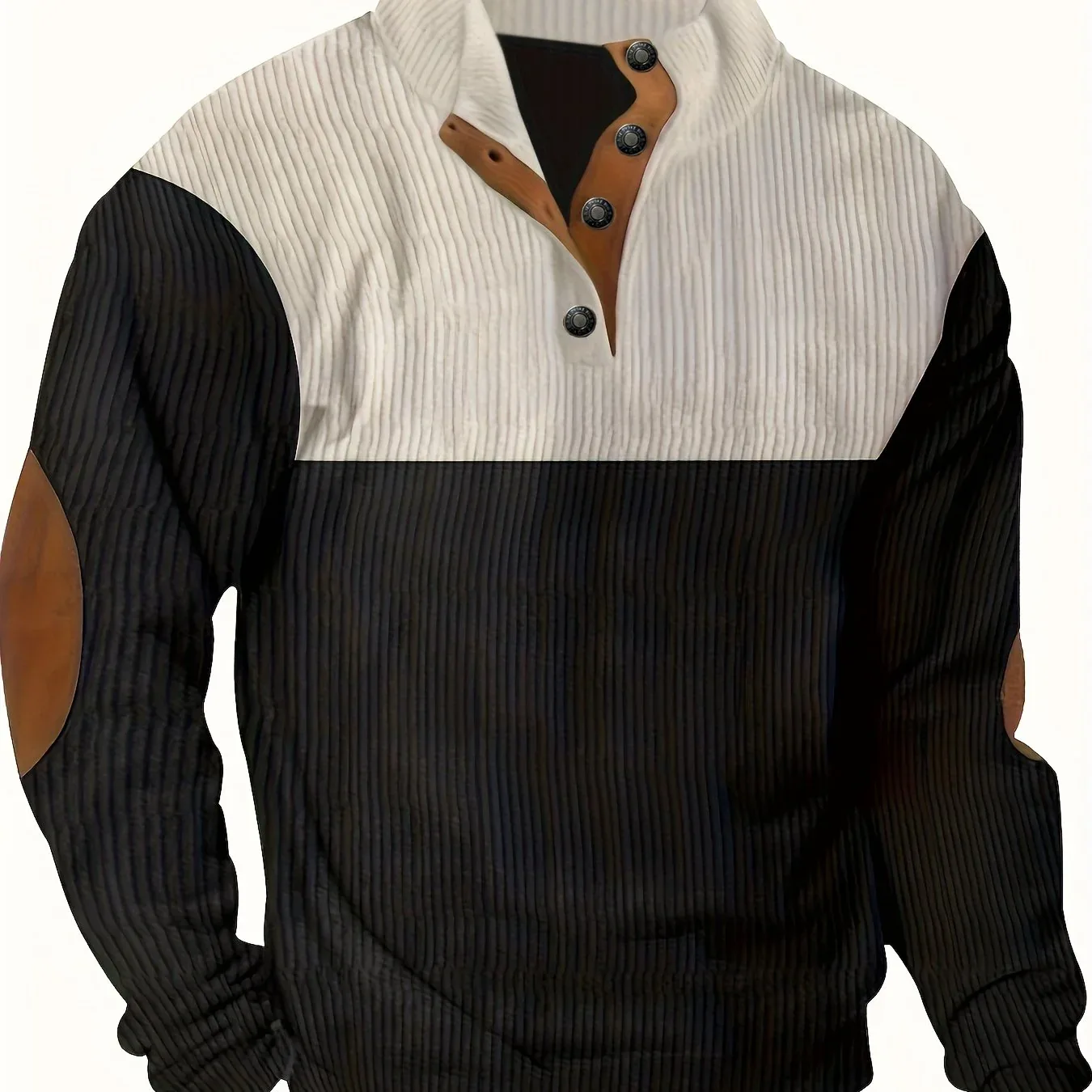 Men's Contrast Color Long Sleeve And Stand Collar Henley Shirt With Patchwork Pieces, Chic And Trendy Tops For Spring And Autumn Outdoors Leisurewear - Image 20