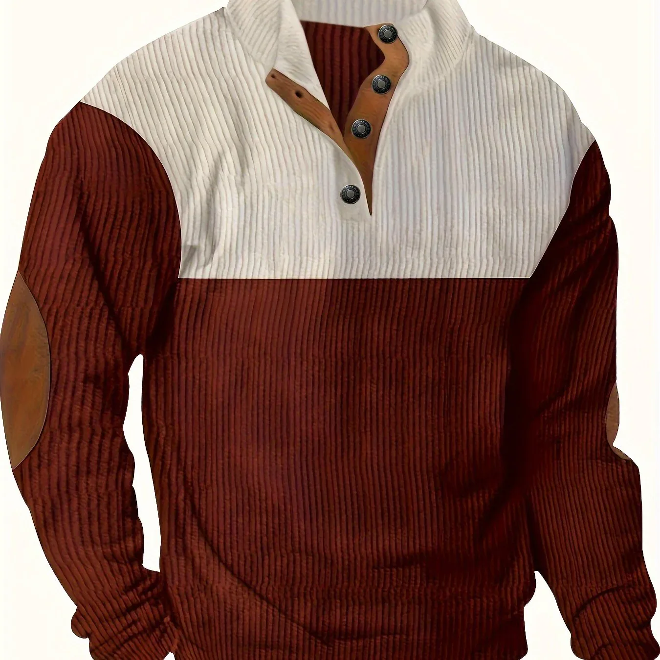 Men's Contrast Color Long Sleeve And Stand Collar Henley Shirt With Patchwork Pieces, Chic And Trendy Tops For Spring And Autumn Outdoors Leisurewear - Image 21