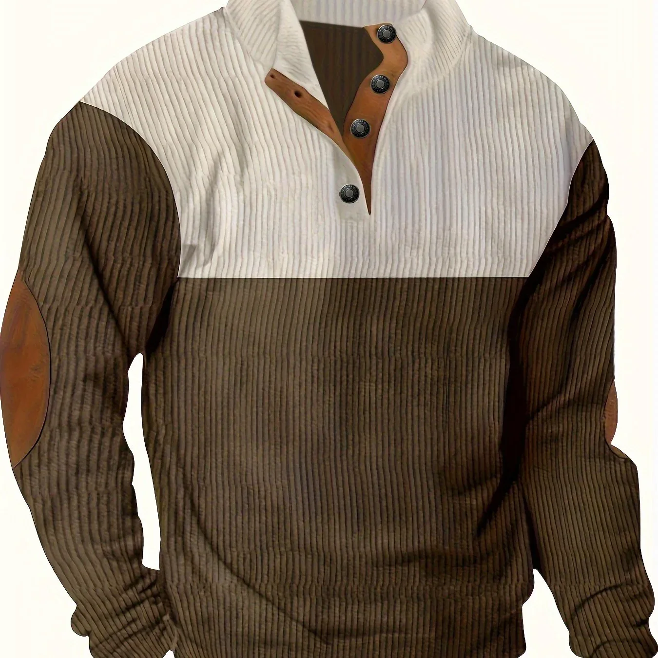 Men's Contrast Color Long Sleeve And Stand Collar Henley Shirt With Patchwork Pieces, Chic And Trendy Tops For Spring And Autumn Outdoors Leisurewear - Image 22