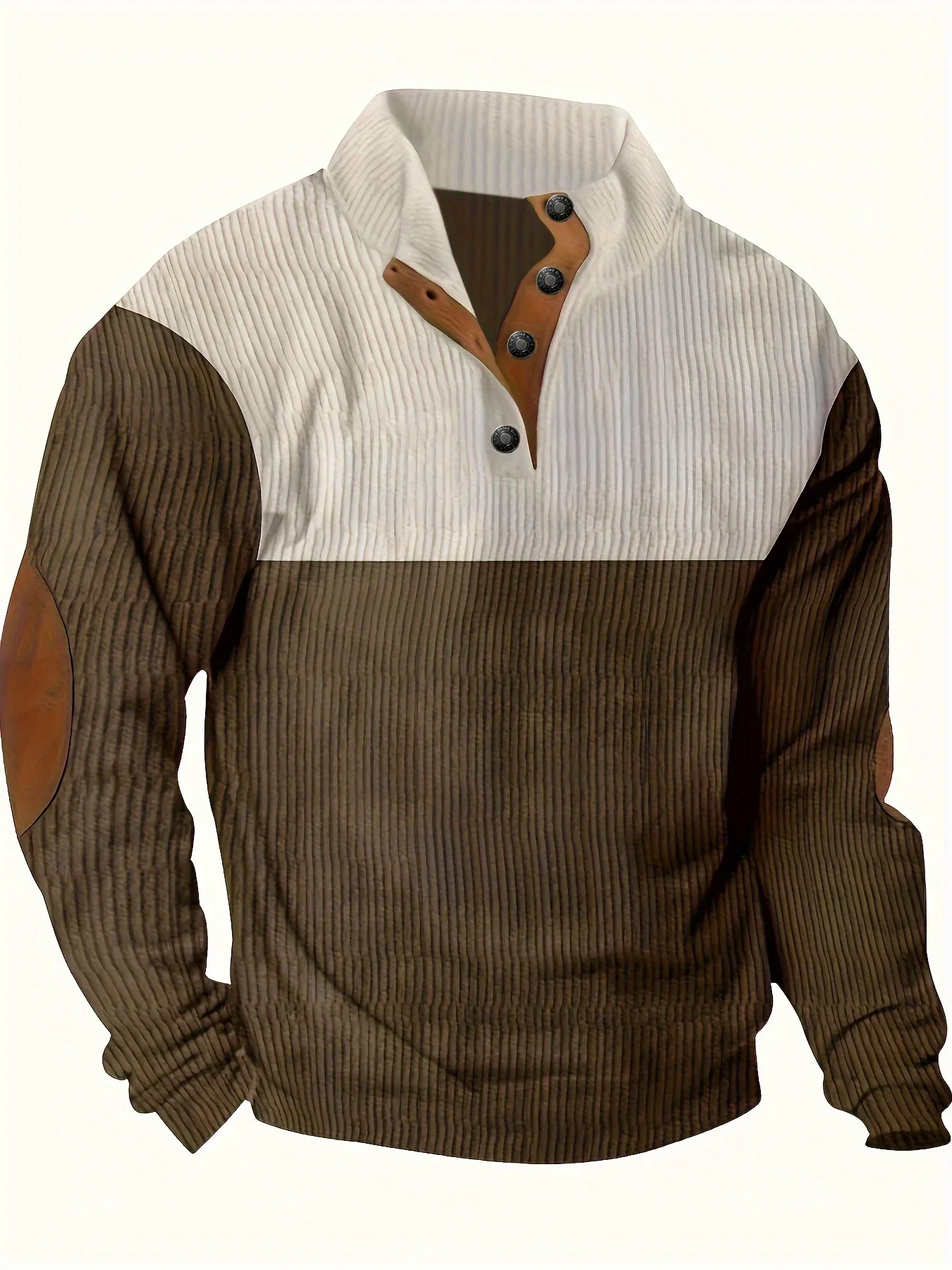 Men's Contrast Color Long Sleeve And Stand Collar Henley Shirt With Patchwork Pieces, Chic And Trendy Tops For Spring And Autumn Outdoors Leisurewear - Image 4