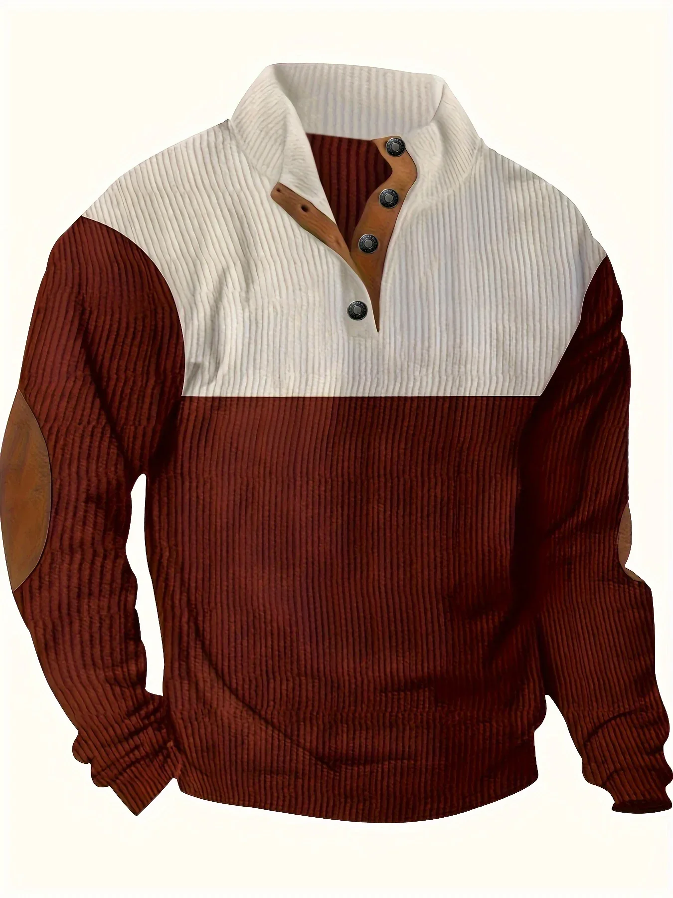 Men's Contrast Color Long Sleeve And Stand Collar Henley Shirt With Patchwork Pieces, Chic And Trendy Tops For Spring And Autumn Outdoors Leisurewear - Image 5