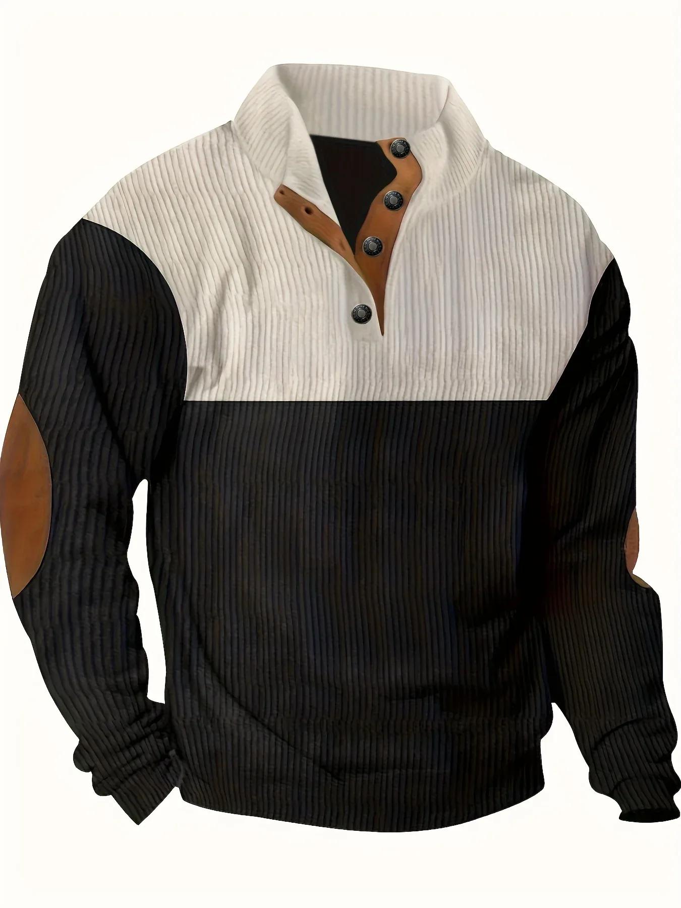 Men's Contrast Color Long Sleeve And Stand Collar Henley Shirt With Patchwork Pieces, Chic And Trendy Tops For Spring And Autumn Outdoors Leisurewear - Image 6