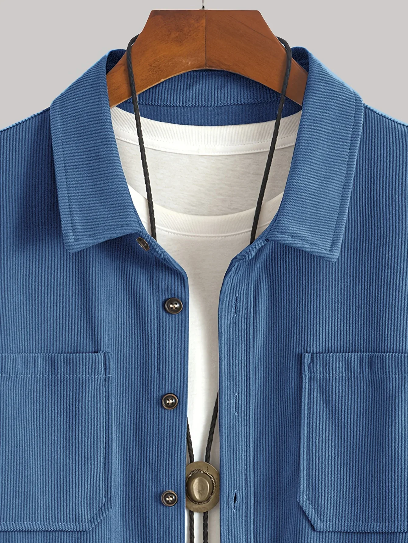 Men'S Corduroy Casual Shirt Jacket - Classic Collar, Button-Up Long Sleeve with Double Chest Pockets, Light Blue, Perfect for Spring & Fall, Everyday Fashion, Street Style, and Office Wear - Image 12