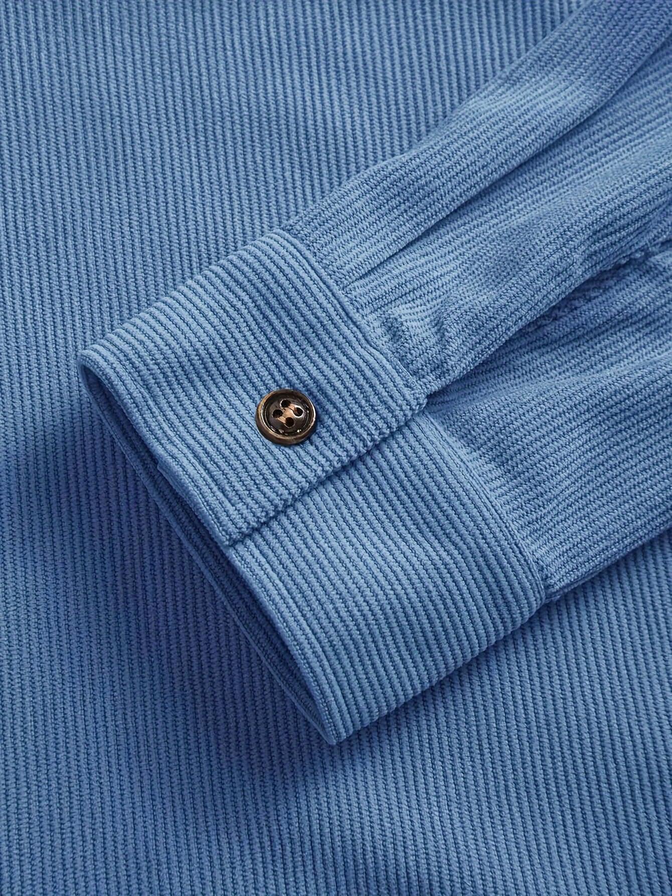 Men'S Corduroy Casual Shirt Jacket - Classic Collar, Button-Up Long Sleeve with Double Chest Pockets, Light Blue, Perfect for Spring & Fall, Everyday Fashion, Street Style, and Office Wear - Image 15