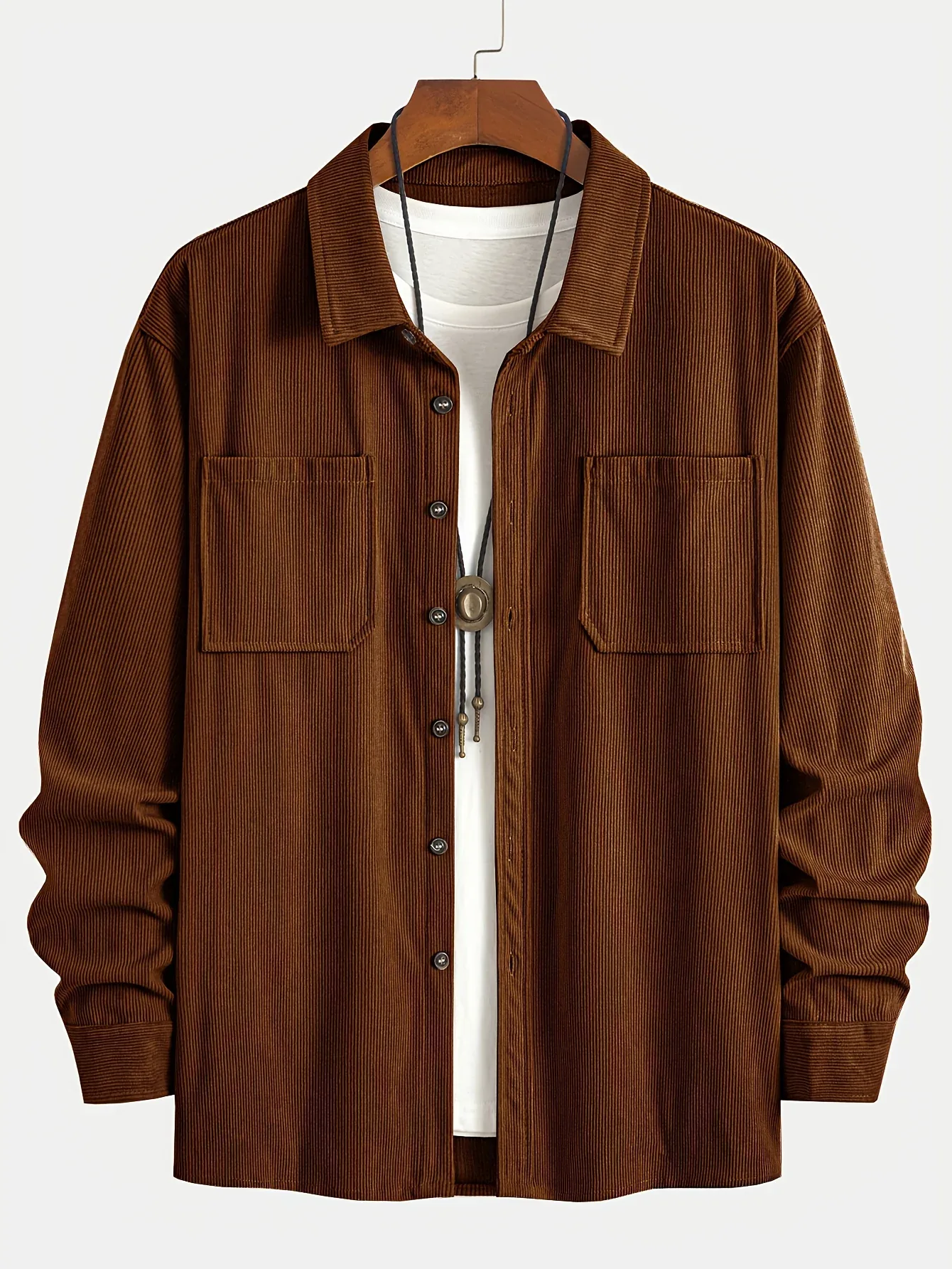 Men'S Corduroy Casual Shirt Jacket - Classic Collar, Button-Up Long Sleeve with Double Chest Pockets, Light Blue, Perfect for Spring & Fall, Everyday Fashion, Street Style, and Office Wear - Image 17