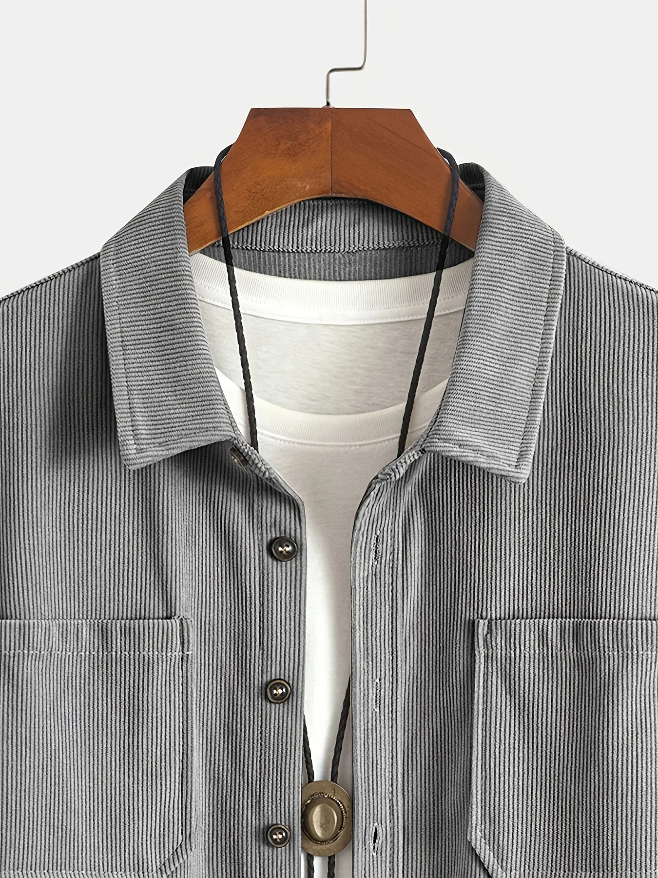 Men'S Corduroy Casual Shirt Jacket - Classic Collar, Button-Up Long Sleeve with Double Chest Pockets, Light Blue, Perfect for Spring & Fall, Everyday Fashion, Street Style, and Office Wear - Image 28