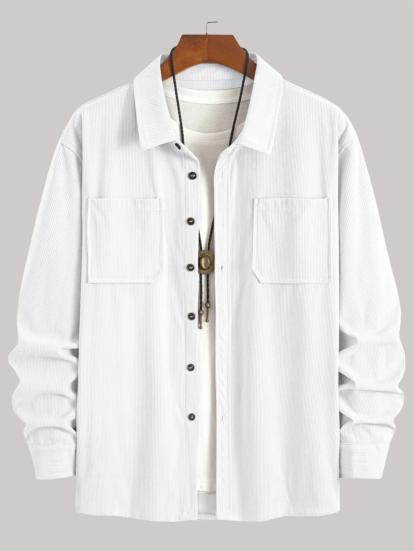 Men'S Corduroy Casual Shirt Jacket - Classic Collar, Button-Up Long Sleeve with Double Chest Pockets, Light Blue, Perfect for Spring & Fall, Everyday Fashion, Street Style, and Office Wear - Image 34