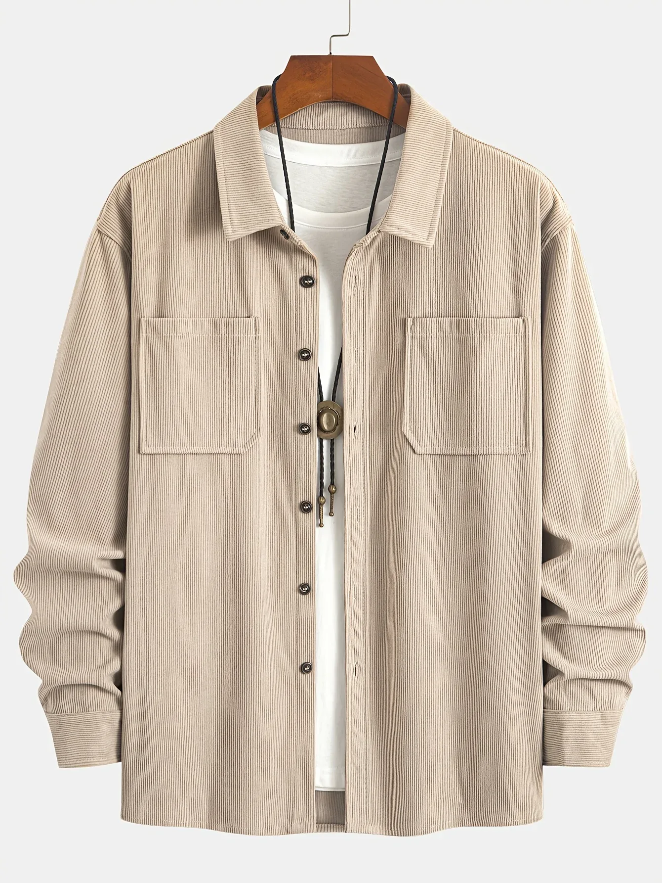 Men'S Corduroy Casual Shirt Jacket - Classic Collar, Button-Up Long Sleeve with Double Chest Pockets, Light Blue, Perfect for Spring & Fall, Everyday Fashion, Street Style, and Office Wear - Image 54