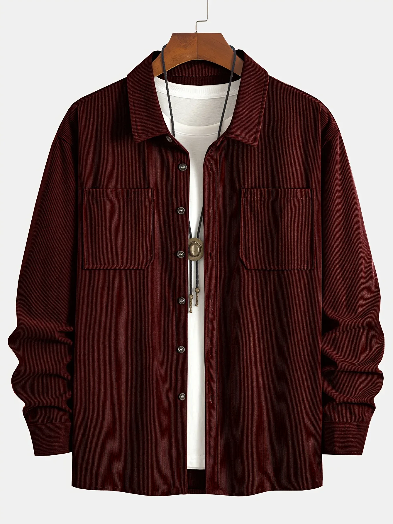 Men'S Corduroy Casual Shirt Jacket - Classic Collar, Button-Up Long Sleeve with Double Chest Pockets, Light Blue, Perfect for Spring & Fall, Everyday Fashion, Street Style, and Office Wear - Image 59