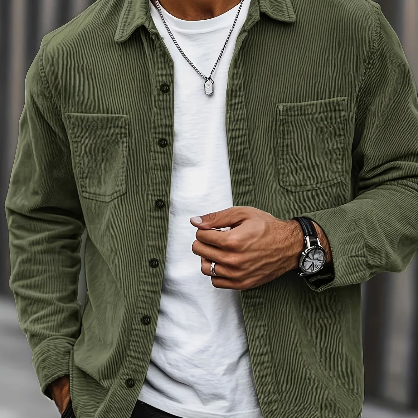 Men'S Corduroy Casual Shirt Jacket - Classic Collar, Button-Up Long Sleeve with Double Chest Pockets, Light Blue, Perfect for Spring & Fall, Everyday Fashion, Street Style, and Office Wear - Image 63