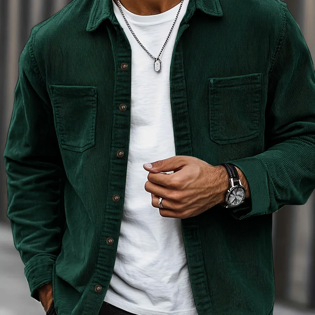 Men'S Corduroy Casual Shirt Jacket - Classic Collar, Button-Up Long Sleeve with Double Chest Pockets, Light Blue, Perfect for Spring & Fall, Everyday Fashion, Street Style, and Office Wear - Image 66