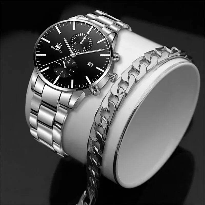Luxury Stainless Steel Watch & Bracelet Set (Buy 2 Get 1 Free) - Image 9