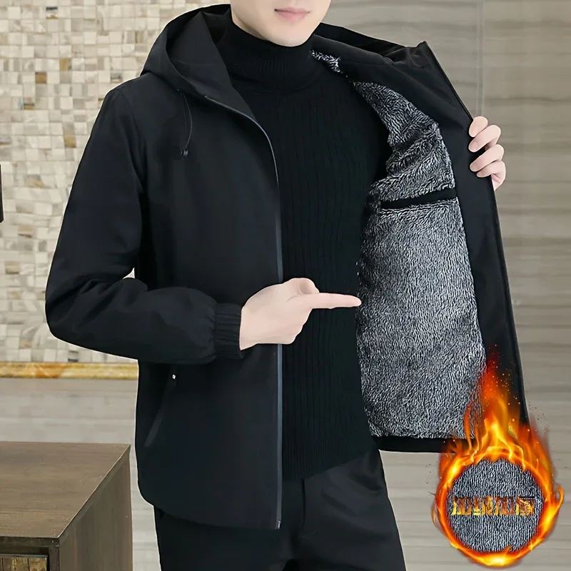 Men'S Heavy-Duty Fleece Jacket - Windproof Zip-Up Coat with Full-Zip Closure, Hooded Winter Coat for Cold Weather, Non-Stretch Fabric for Everyday & Formal Events - Image 12