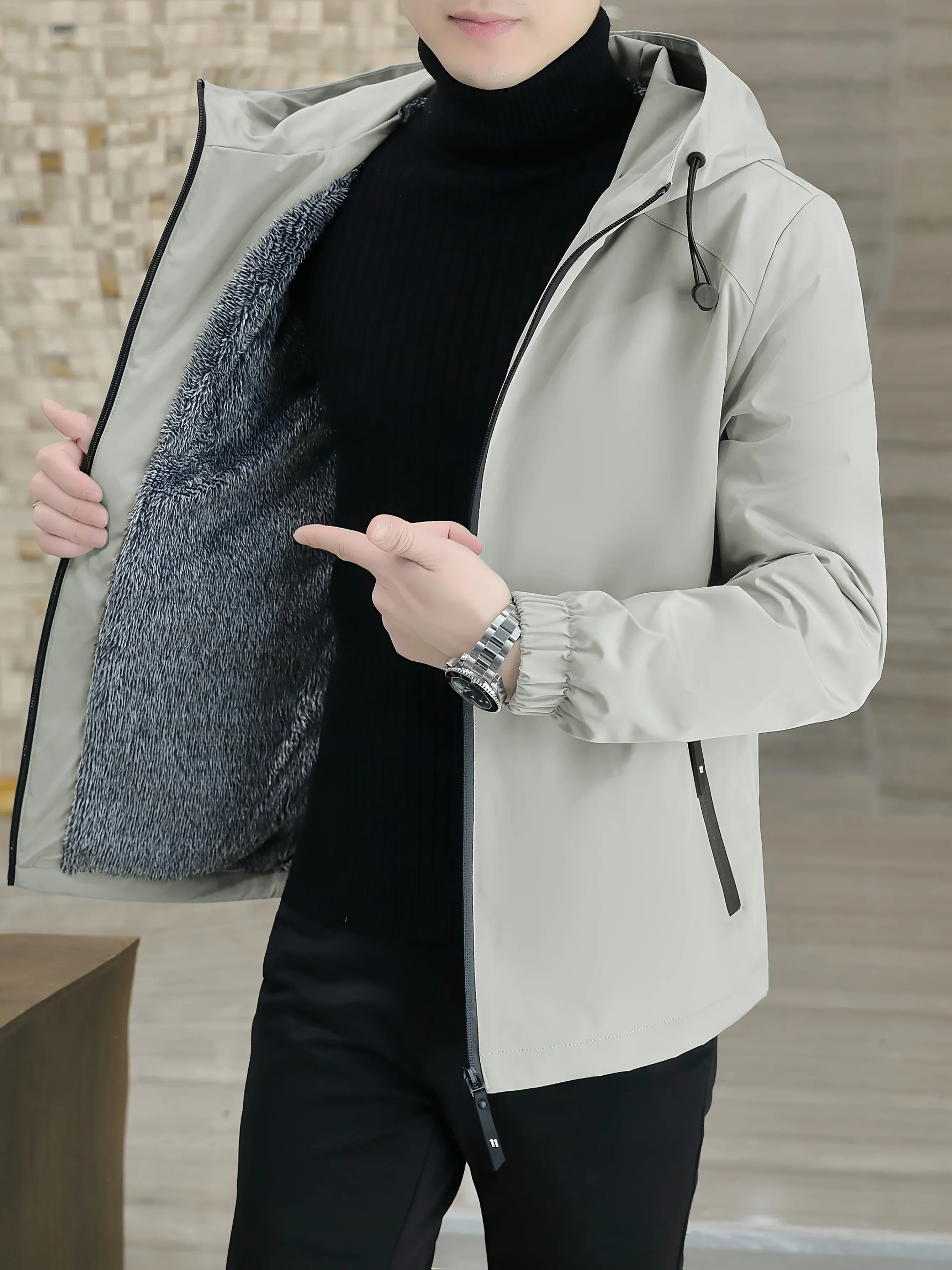 Men'S Heavy-Duty Fleece Jacket - Windproof Zip-Up Coat with Full-Zip Closure, Hooded Winter Coat for Cold Weather, Non-Stretch Fabric for Everyday & Formal Events - Image 21