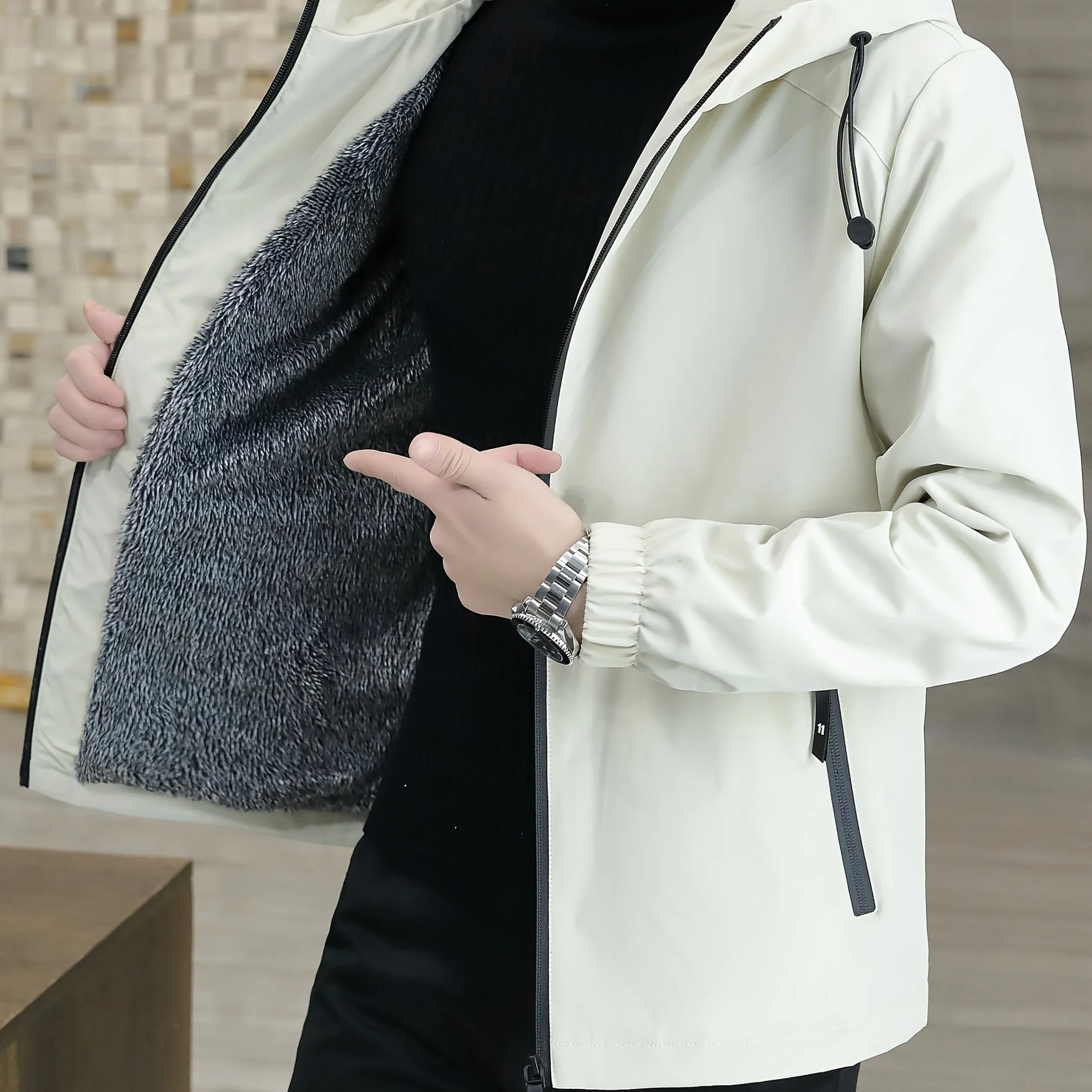 Men'S Heavy-Duty Fleece Jacket - Windproof Zip-Up Coat with Full-Zip Closure, Hooded Winter Coat for Cold Weather, Non-Stretch Fabric for Everyday & Formal Events - Image 30