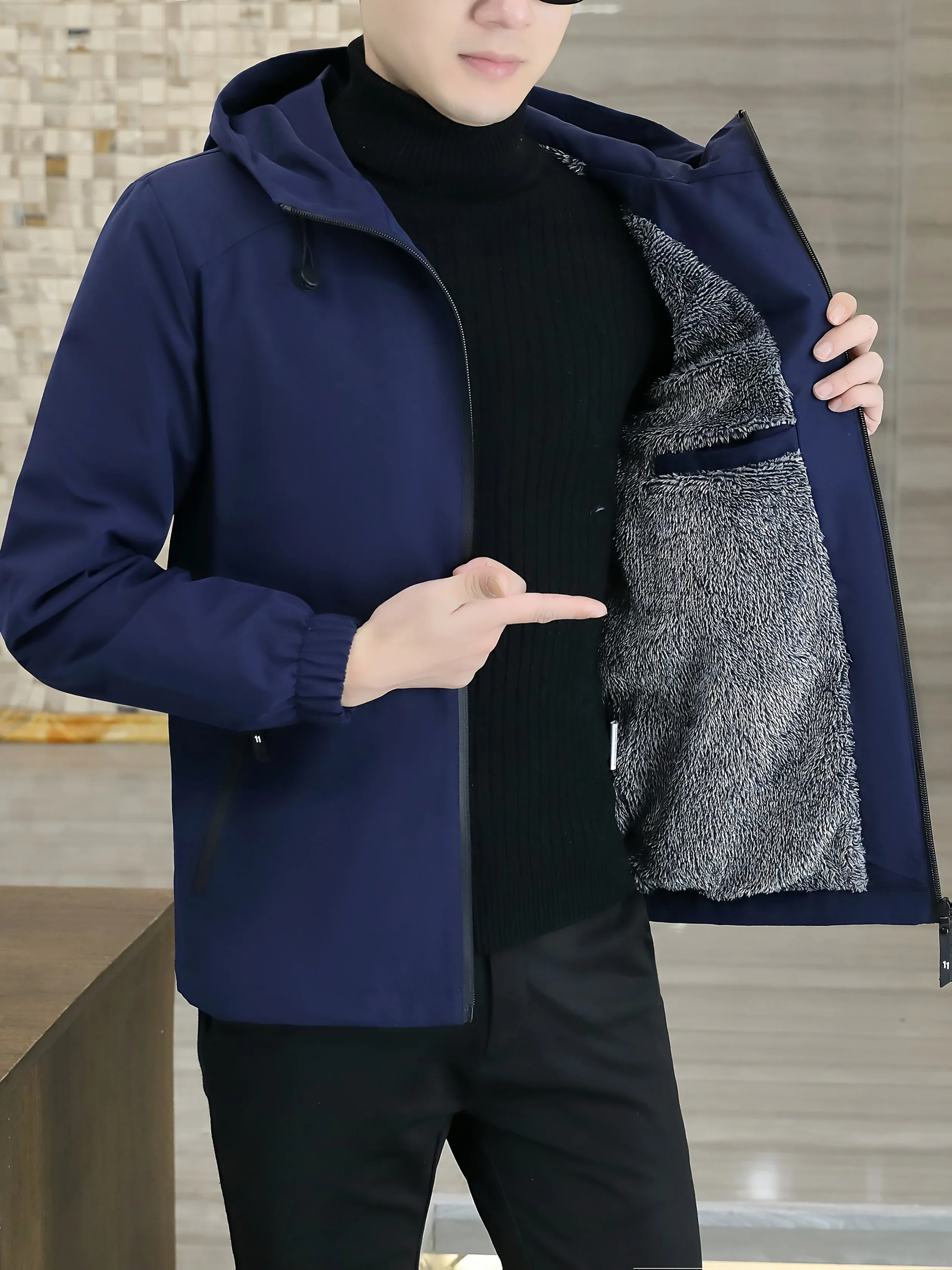 Men'S Heavy-Duty Fleece Jacket - Windproof Zip-Up Coat with Full-Zip Closure, Hooded Winter Coat for Cold Weather, Non-Stretch Fabric for Everyday & Formal Events - Image 6